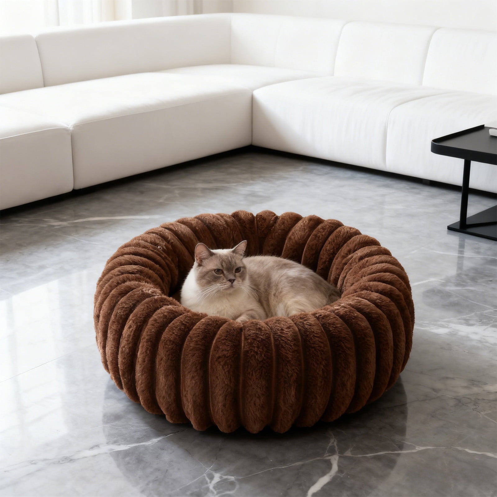 High Pile Plush Round Pet Bed Kennel Mat Extra Dog Cat Bed with Raised Edge for Small Medium Pets