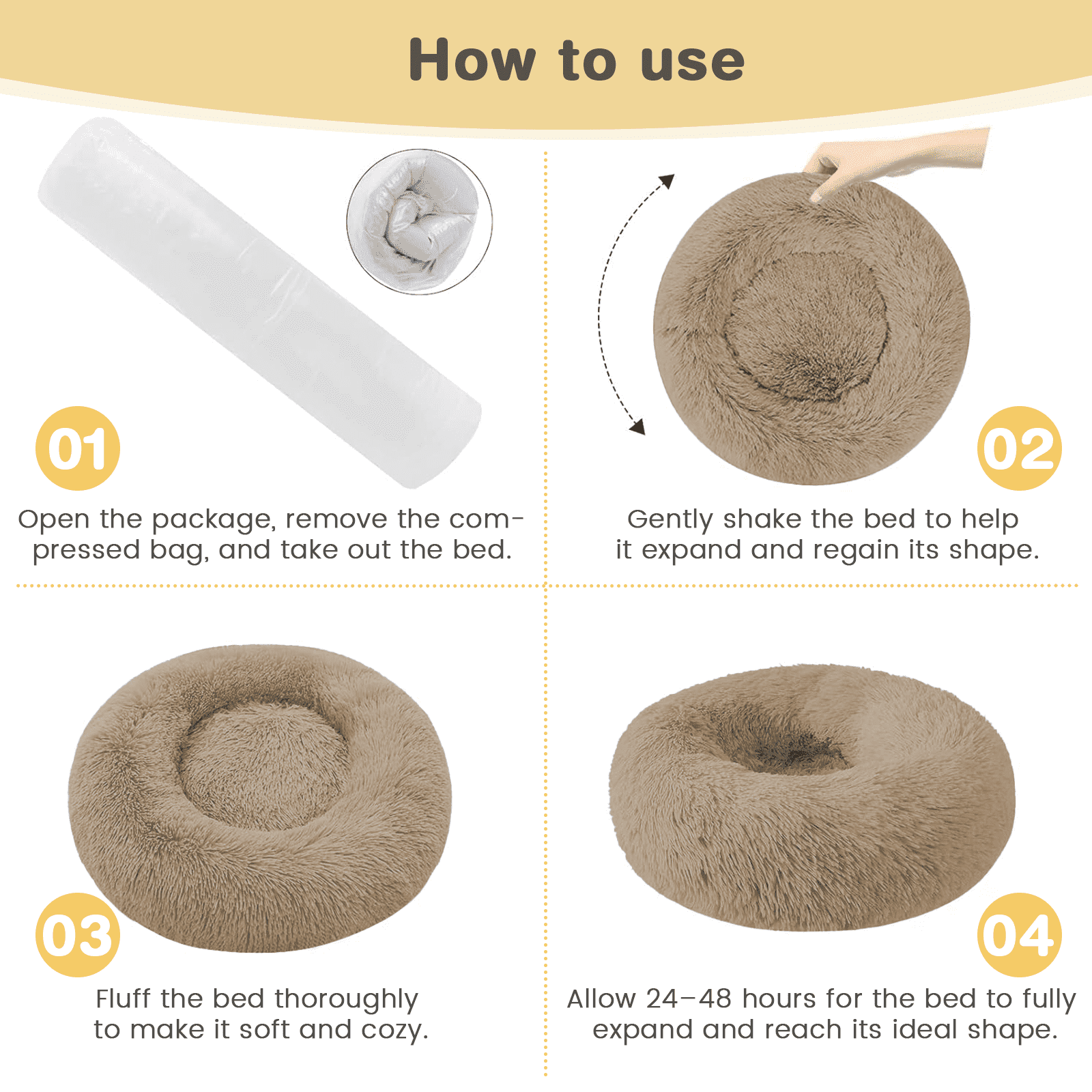 20 Inch Donut Dog Bed for Small Dogs, Round Pet Bed, Washable Dog Bed for Small Medium Dogs and Cats