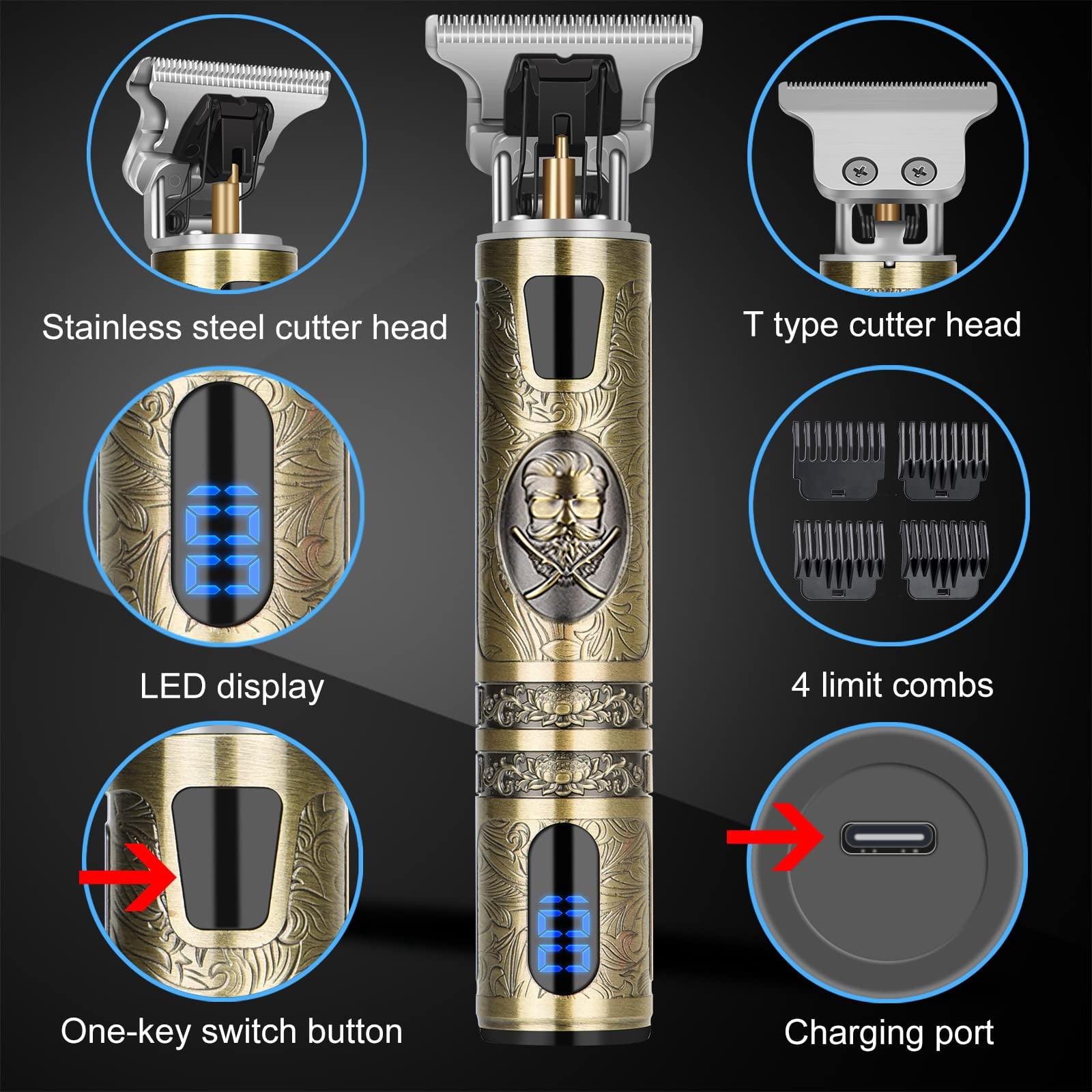 Hair Trimmer for Men, Beard Trimmer Hair Clippers for Men, Cordless Rechargeable Hair Trimmer Cutting Grooming Kit,Beard Shaver Barbershop with LCD