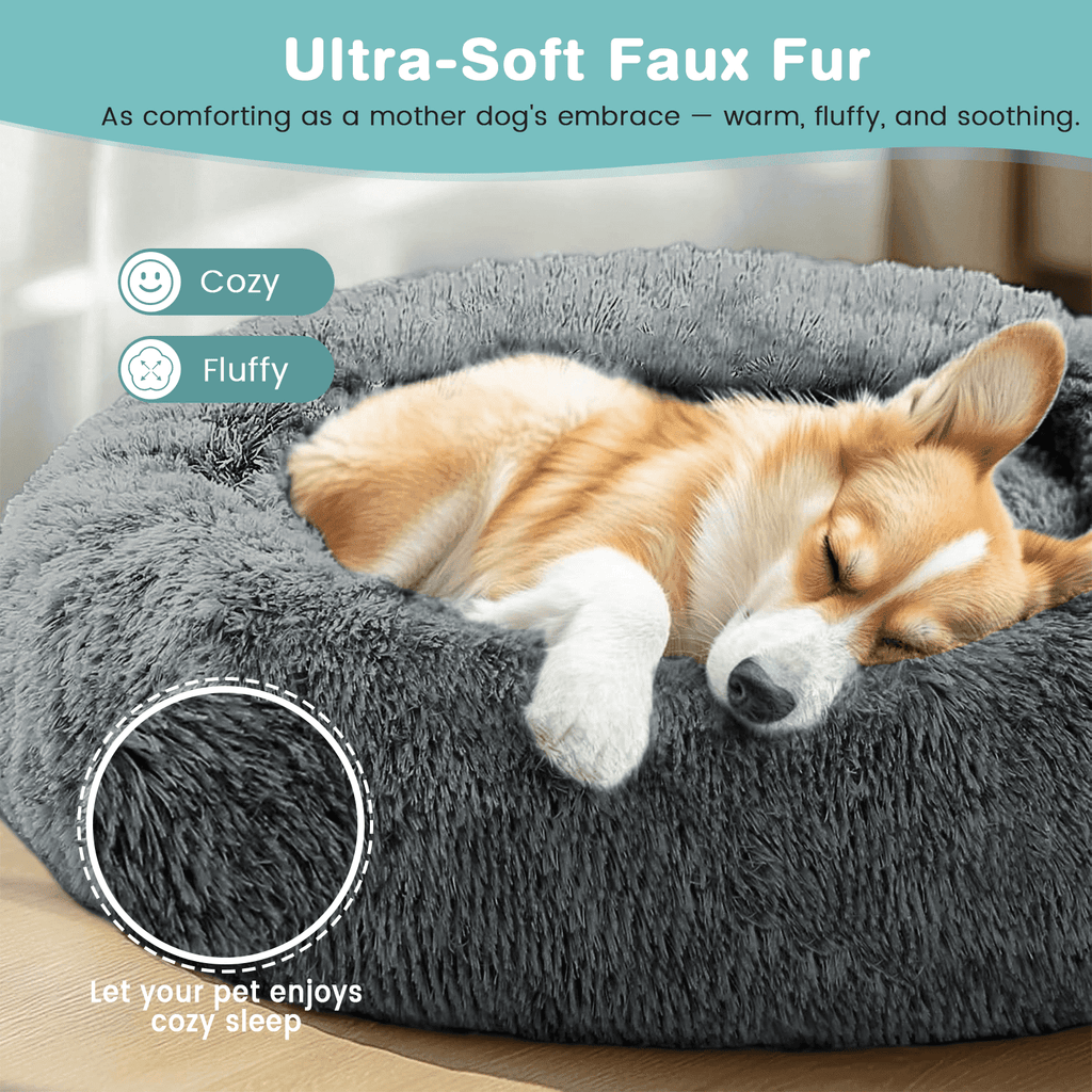 20 Inch Donut Dog Bed for Small Dogs, Round Pet Bed, Washable Dog Bed for Small Medium Dogs and Cats