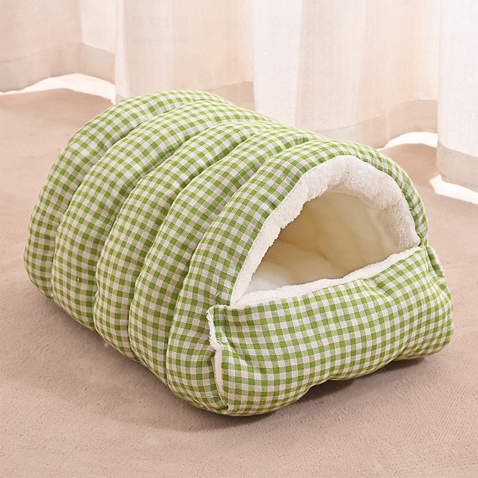 Winter Small Pet Bed - Washable Semi-Enclosed Cat/Dog Bed, Dual-Purpose (Open/Closed), Wear-Resistant Cloth, Fits Pets Under 5 lbs, Green, Compact 18.9x11.8x7.87in
