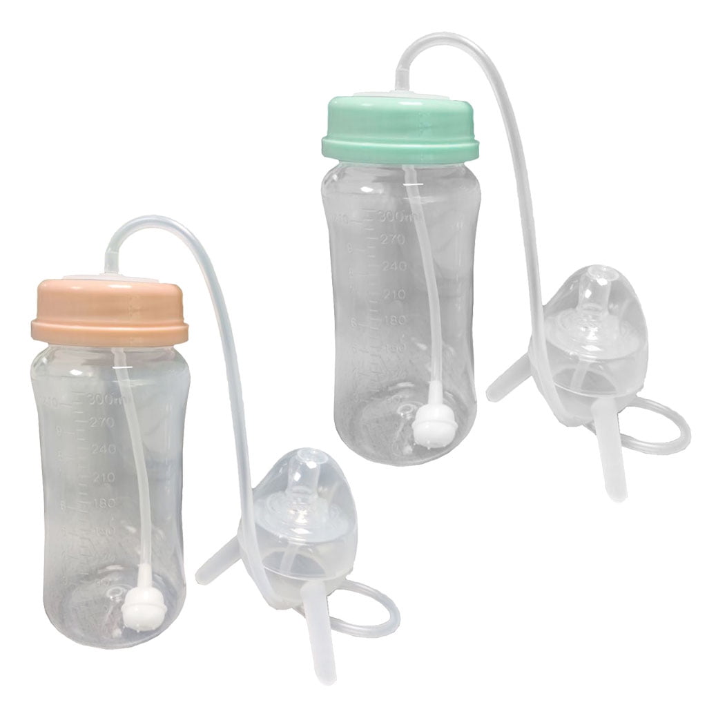 Sorrowso Self-Feeding Baby Bottle with Long Straw Handless Imitation Milk Weaning Bottle