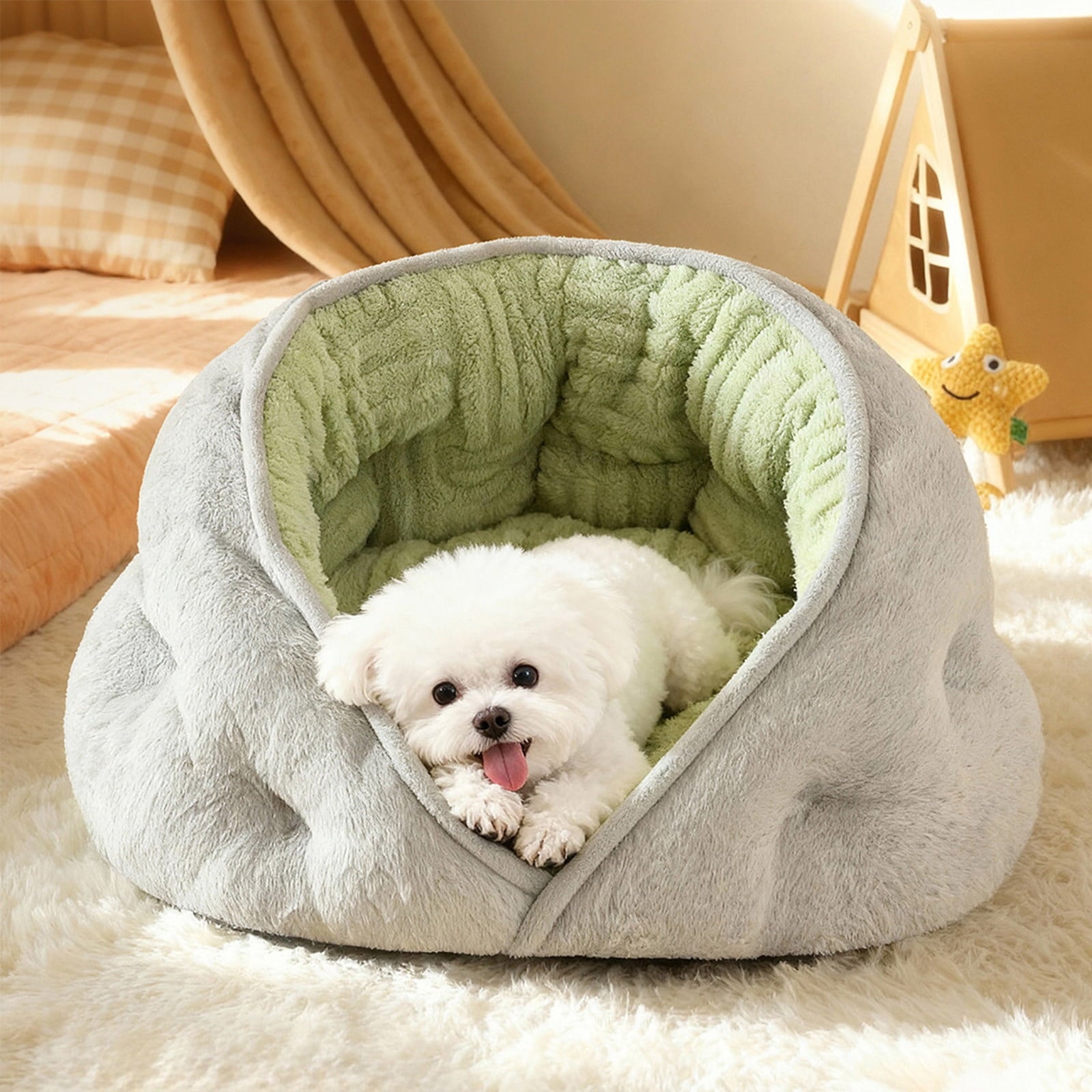 Reversible Winter Pet Bed and Mat Dual-Sided Plush Dog Cat Bed Removable Washable Cover for Crate Sofa or Floor