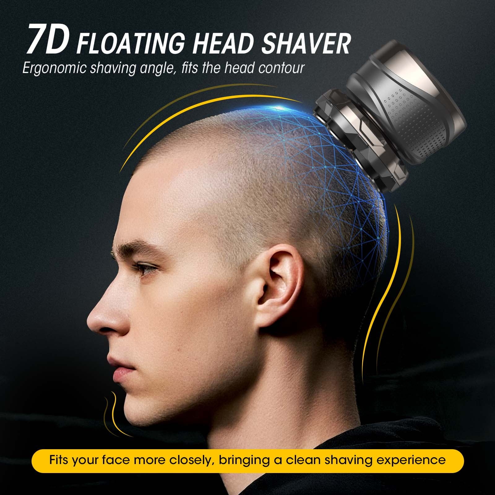 Head Shaver for Bald Man, Cordless Electric Razor with 7D Floating Blades, Wet and Dry Use, USB Rechargeable Grooming Kit