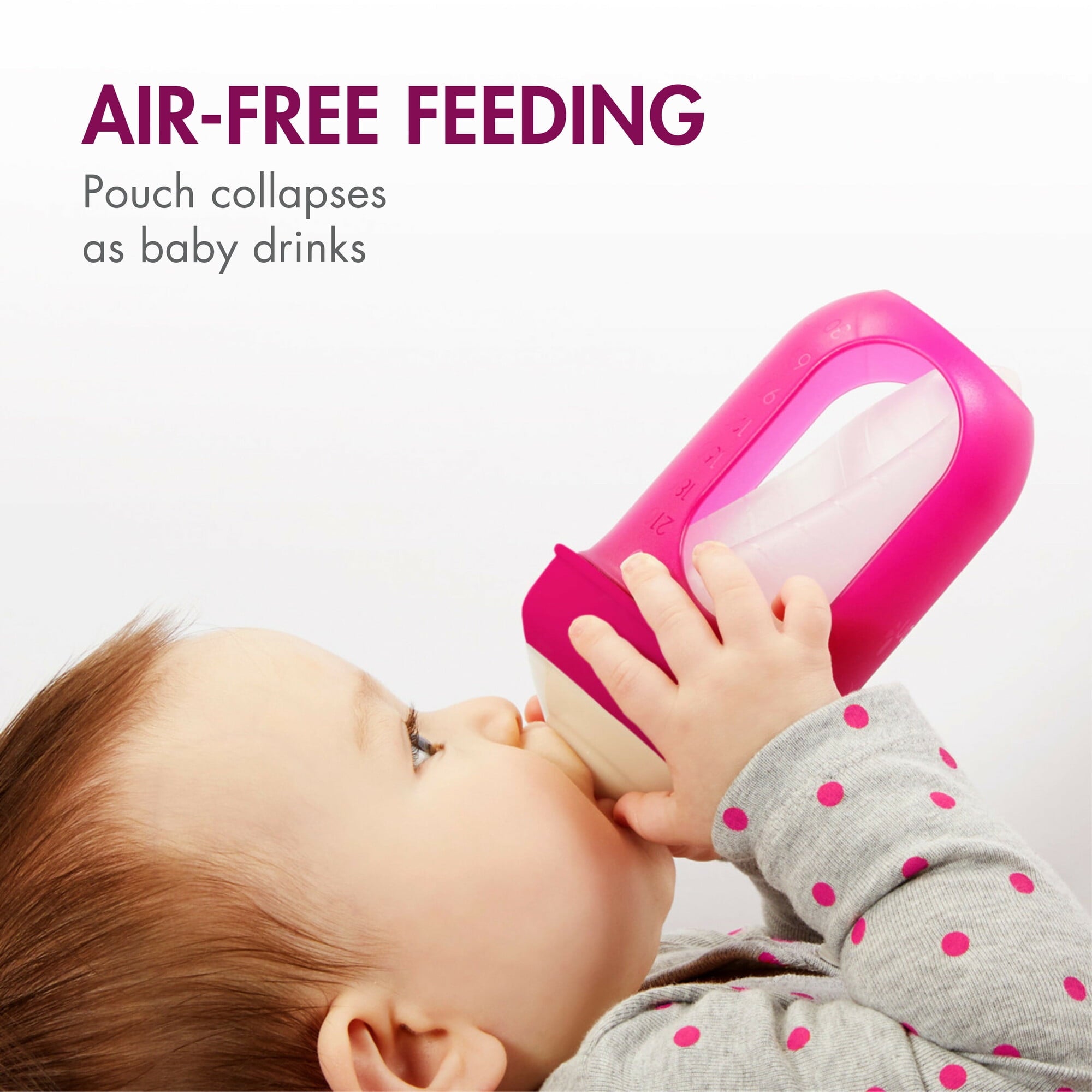 Nursh Silicone Pouch Baby Bottle, Air-Free Feeding, Pink Multi Pack 4 Oz 3 Pk