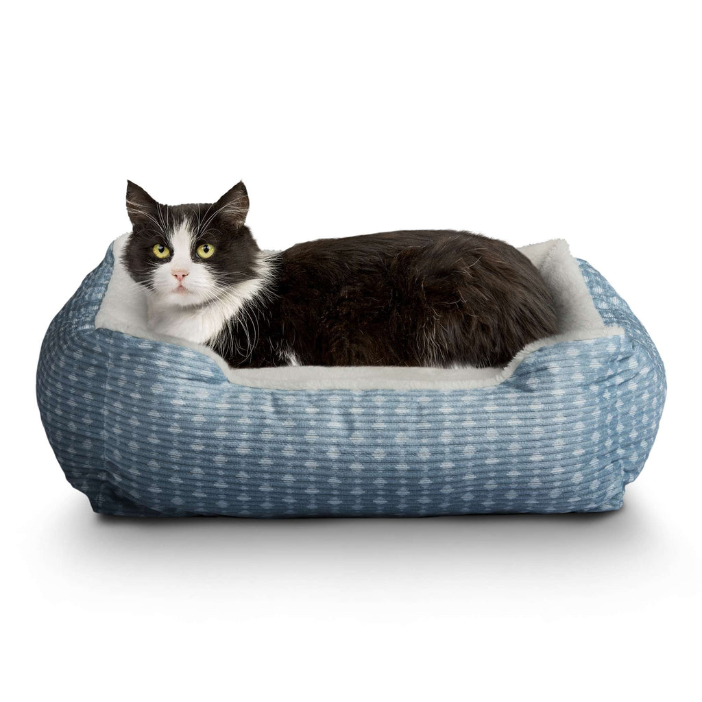 Dog Bed, Cat Bed, Puppy Bed, Plush Cuddle Bed for Small Breeds, 19" x 15", Blue and White