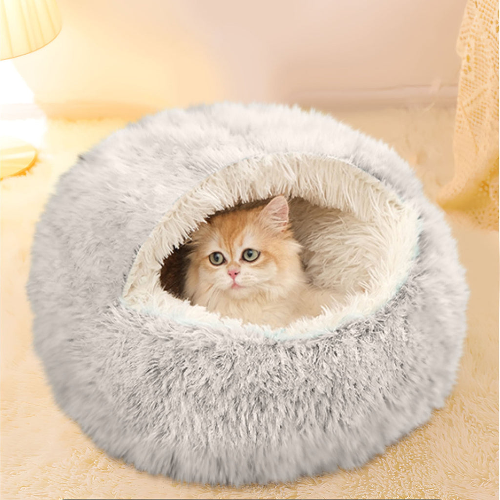 Washable Cat Bed &amp; Dog Bed, Semi-closed Bed for Small Medium Large Pets, Plush Cotton No Deformation Pet Bed on Clearance, Multipleon (11"x 11"x 10", Gray)