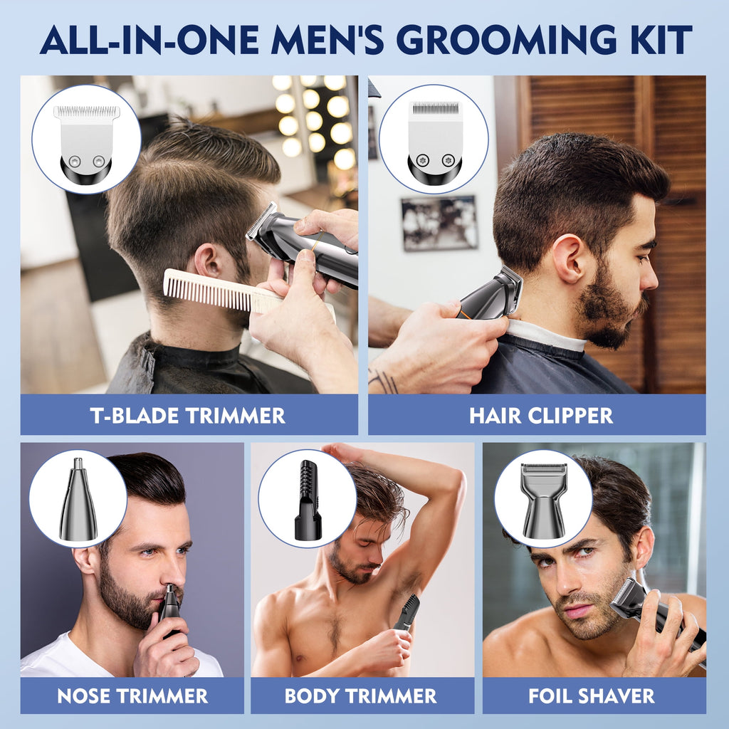 Hair Clippers, 5 IN 1 Cordless Electric Nose Ear Beard Trimmer Face Body Shaver, Rechargeable Men's Haircut &amp; Grooming Kit with LED Display for Father Husband Boyfriend