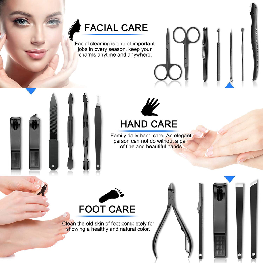 Manicure Set,24pcs Nail ClipperODDPC Grooming Pedicure Kit, Stainless Steel with Leather Travel Case Men &amp; Women Gifts