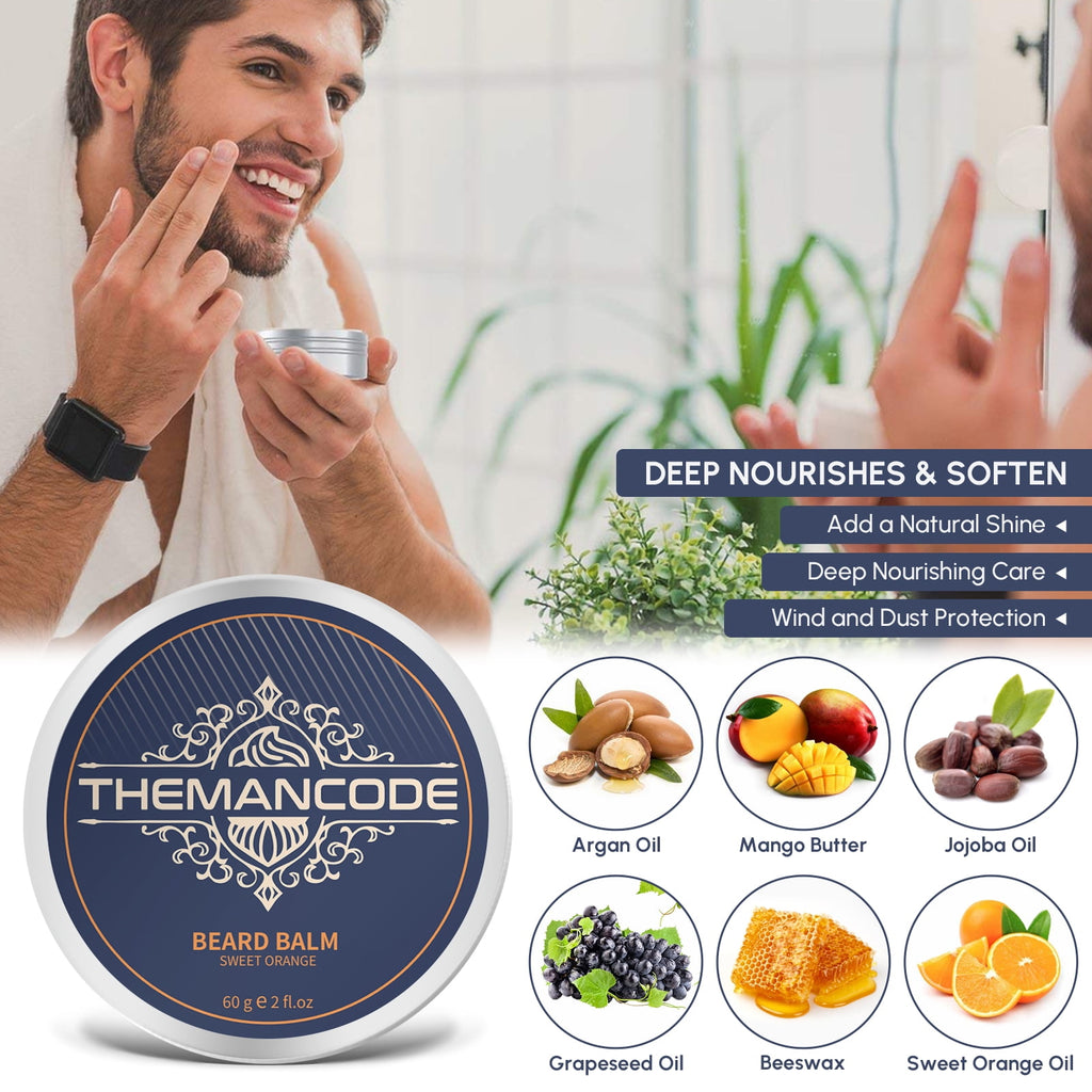 THEMANCODE Beard Kit for Men – Beard Grooming &amp; Trimming Kit Set with Beard Oil, Balm, Wash Soap, Comb, Brush &amp; Mustache Scissors, Gift for Men