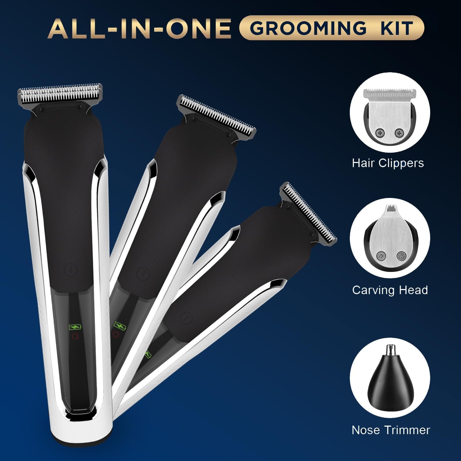 Men's All-in-One Grooming Kit, Beard Trimmer, Hair Clippers, Nose &amp; Ear Razor, Detail Trimmer, IPX6 Cordless Clipper with 4 Limit Combs