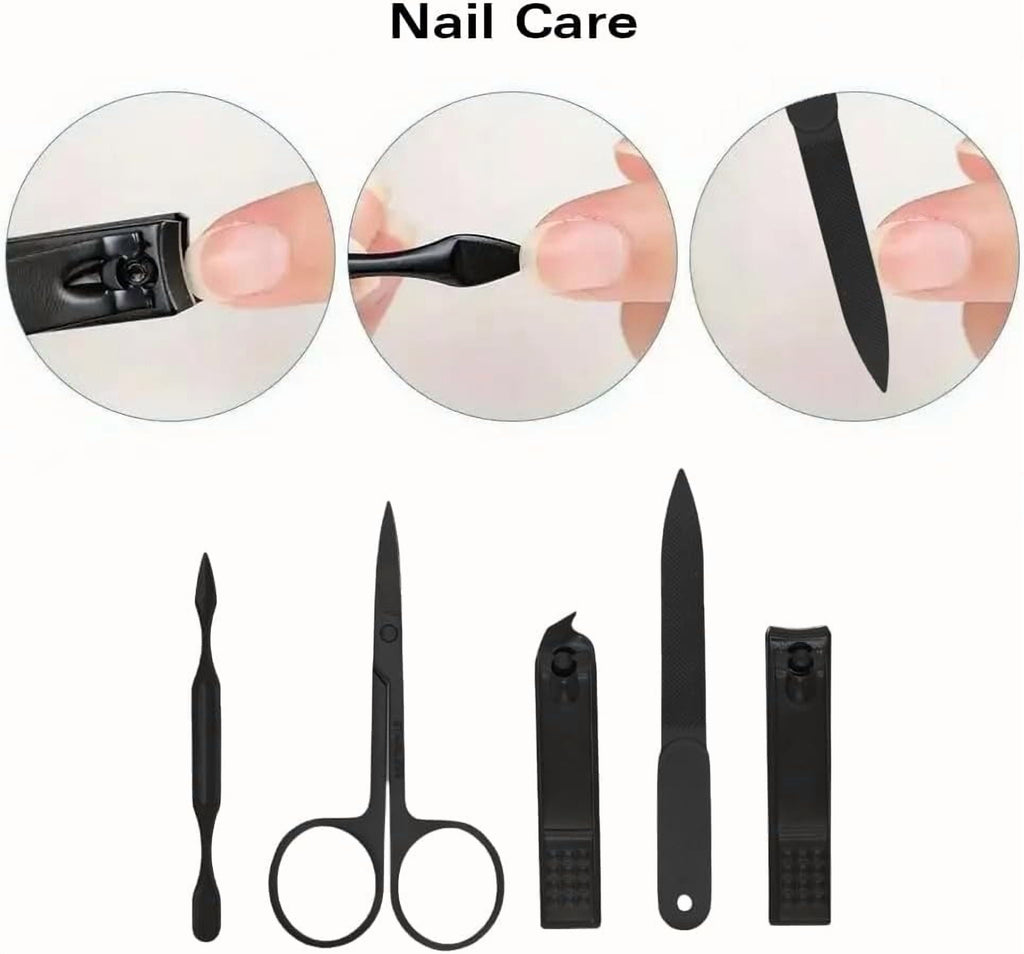 Beauty Power Manicure Set Nail Clipper Kit Personal Care Manicure Pedicure Set 12 in 1 Mens Womens Accessories Nail Grooming Kit Personal Care Set - Gift Idea (Pink and Black)