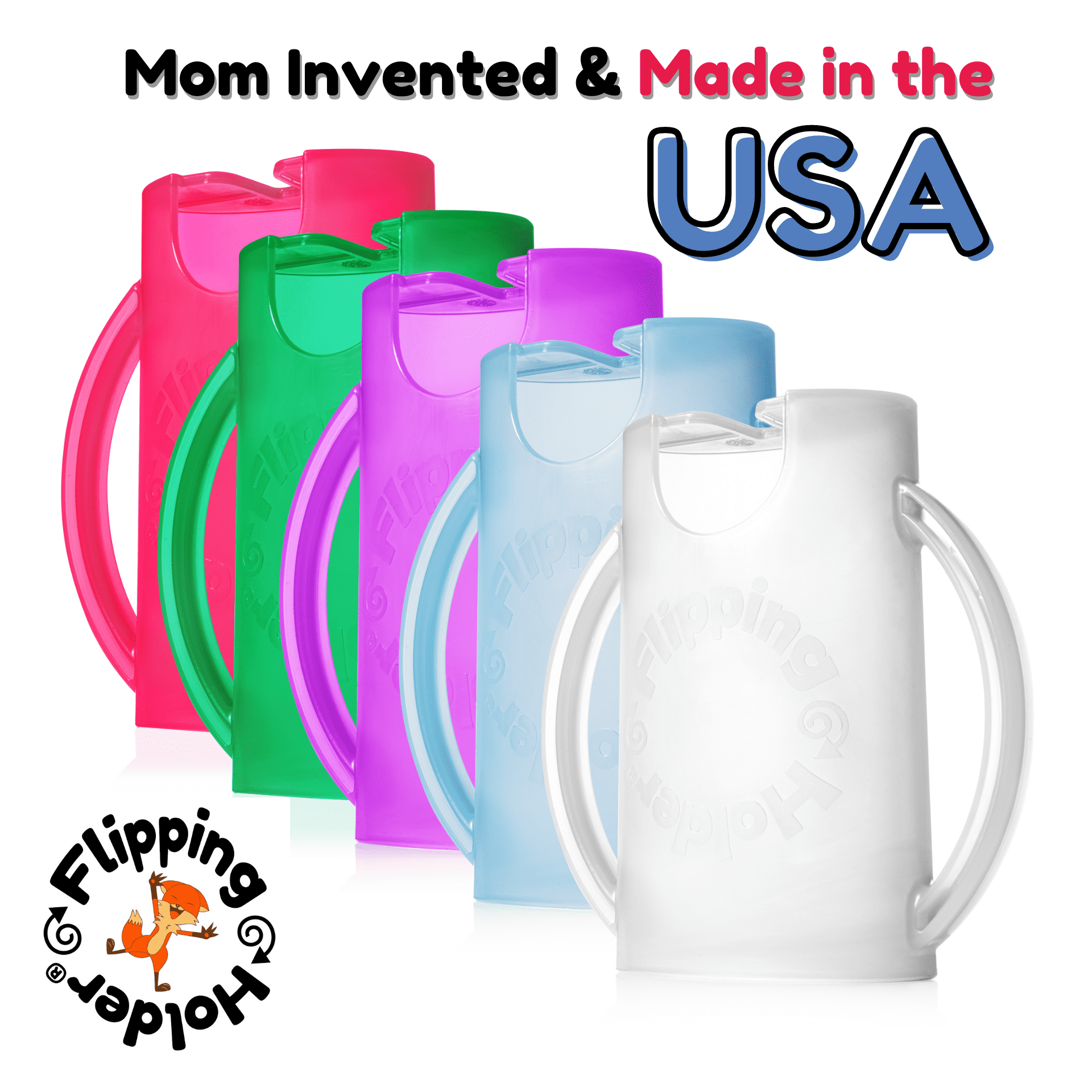 Squeeze Proof Flipping Holder ORIGINAL (without lid) for Food Pouches &amp; Juice Boxes (Purple) - Multipurpose Design - Prevent Messes &amp; Support Self-Feeding - Handles for Easy Grasping