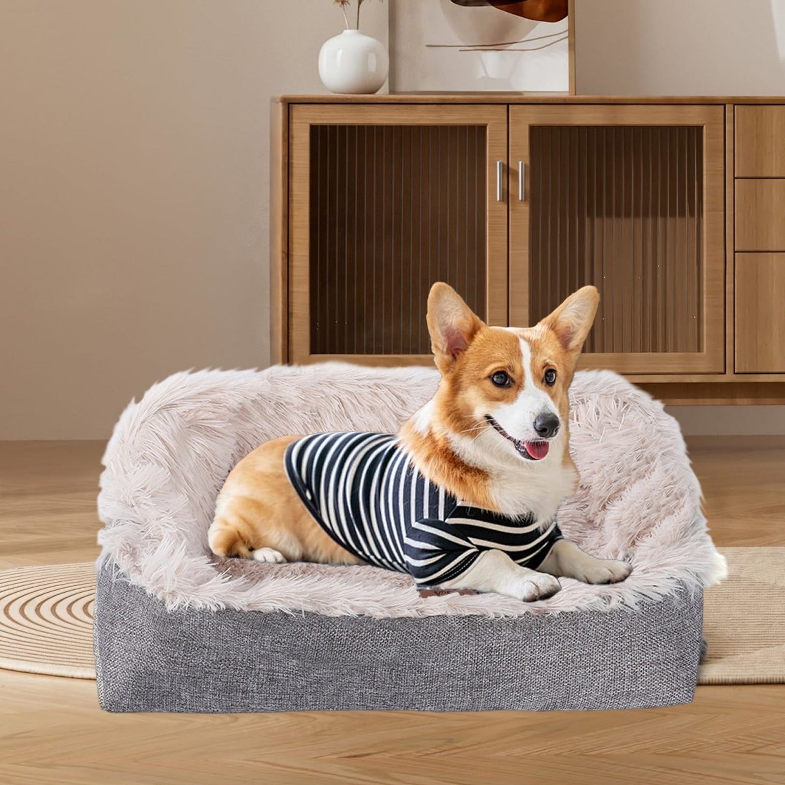 Large Pet Bed for Cat or Dog, Rectangle, 24x20 Inch(Beige)