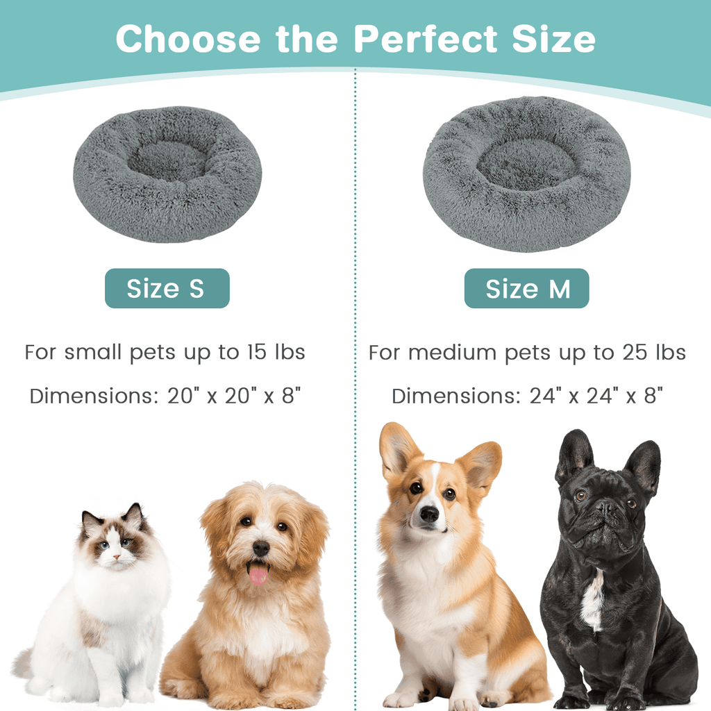 20 Inch Donut Dog Bed for Small Dogs, Round Pet Bed, Washable Dog Bed for Small Medium Dogs and Cats