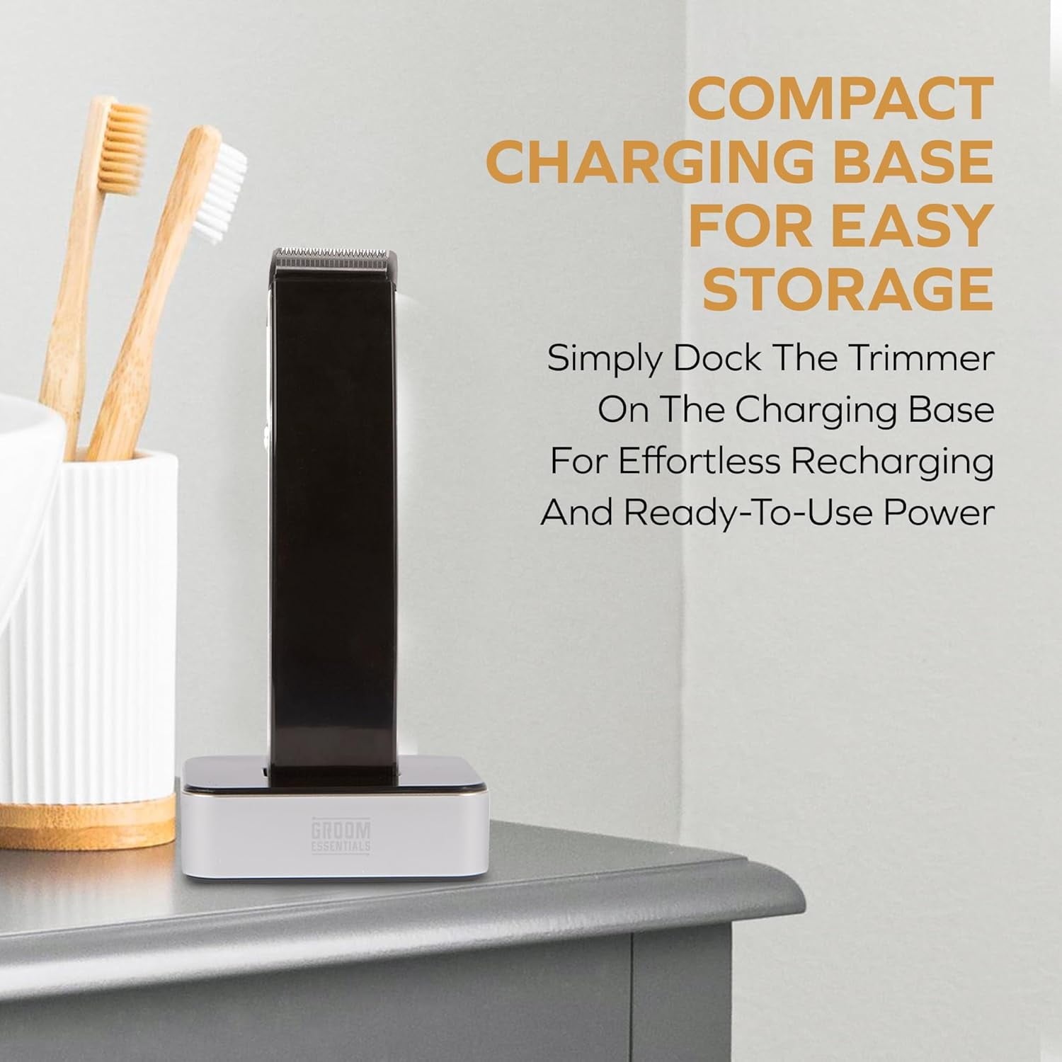 Groom Essentials Hair &amp; Beard Trimmer for Men, Cordless Hair Trimmer w/ Charging Base, Black/Silver