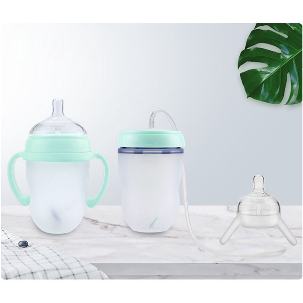 Sorrowso Self-Feeding Baby Bottle with Long Straw Handless Imitation Milk Weaning Bottle