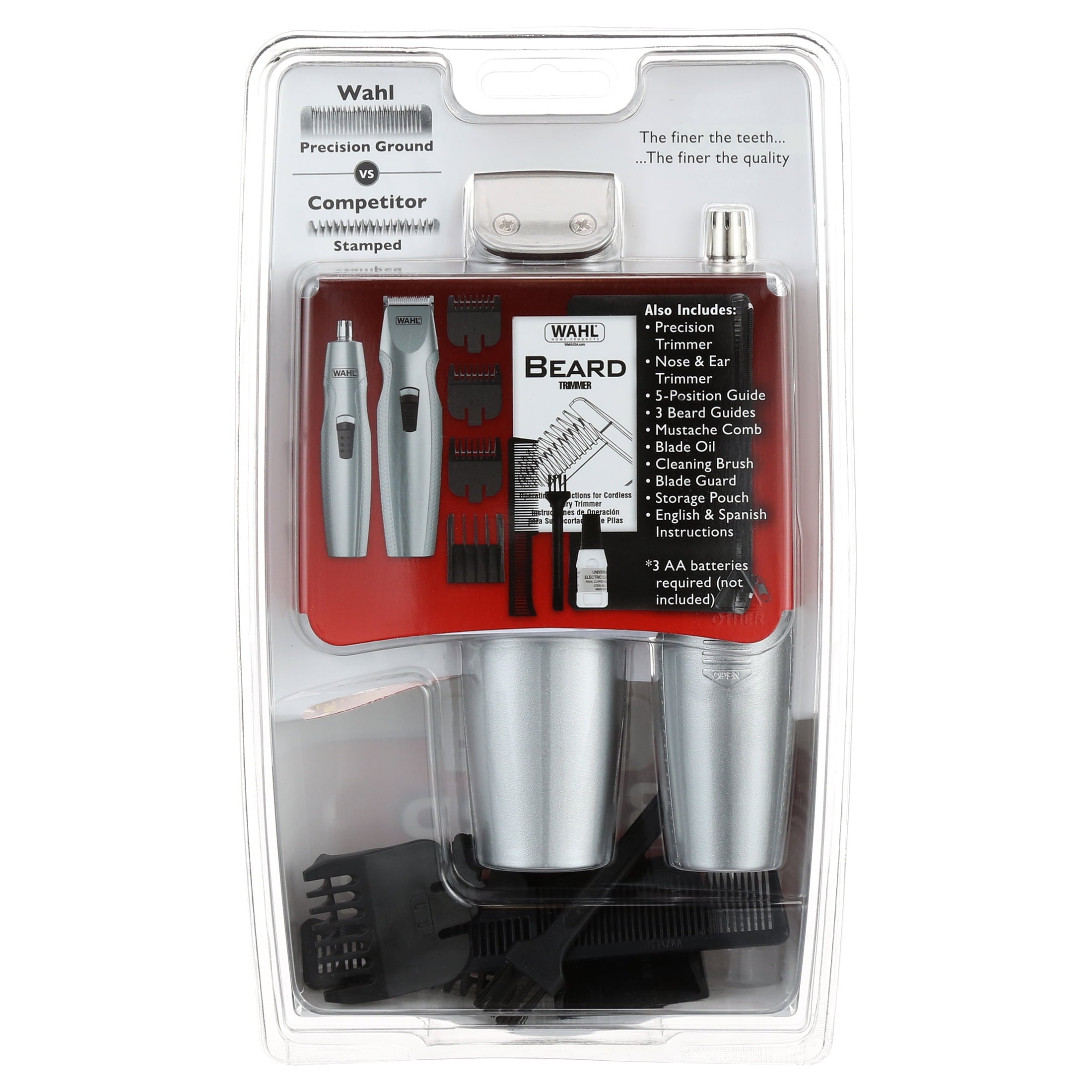 Mustache Men's Multi-Groomer, Battery Beard Trimmer, Silver,12pc - 5606-700
