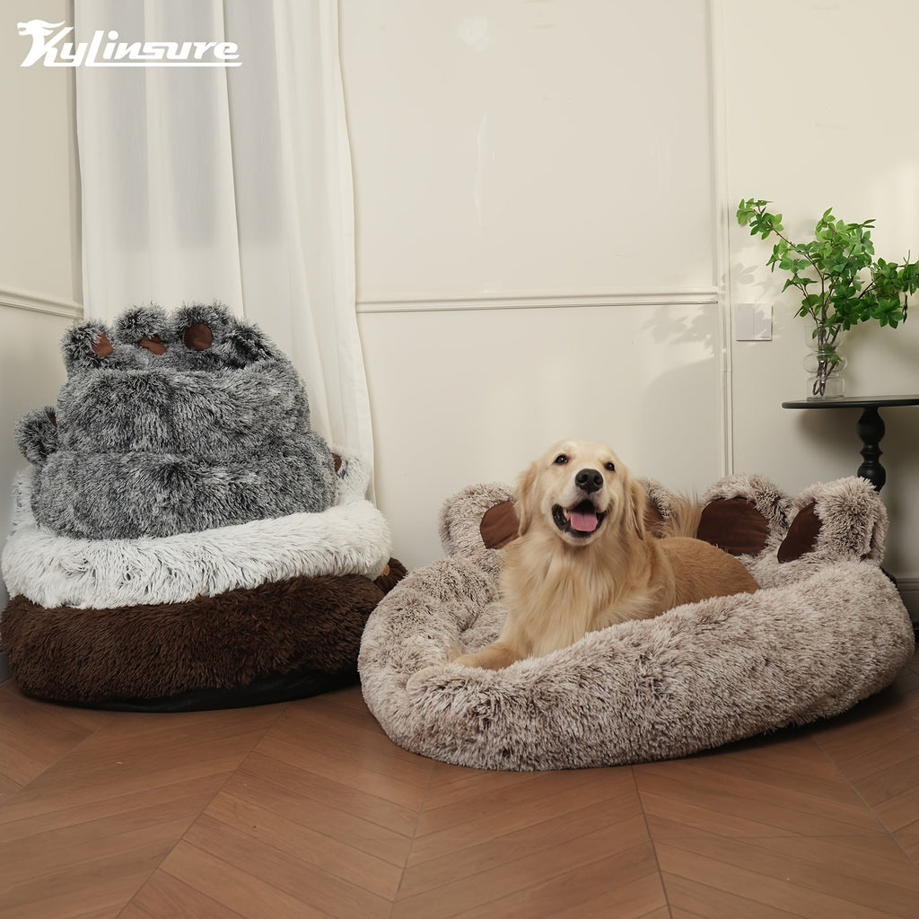 Paw Shape Pet Bed, Plush Faux Fur Donut Bed for Dogs &amp; Cats, , Bottom