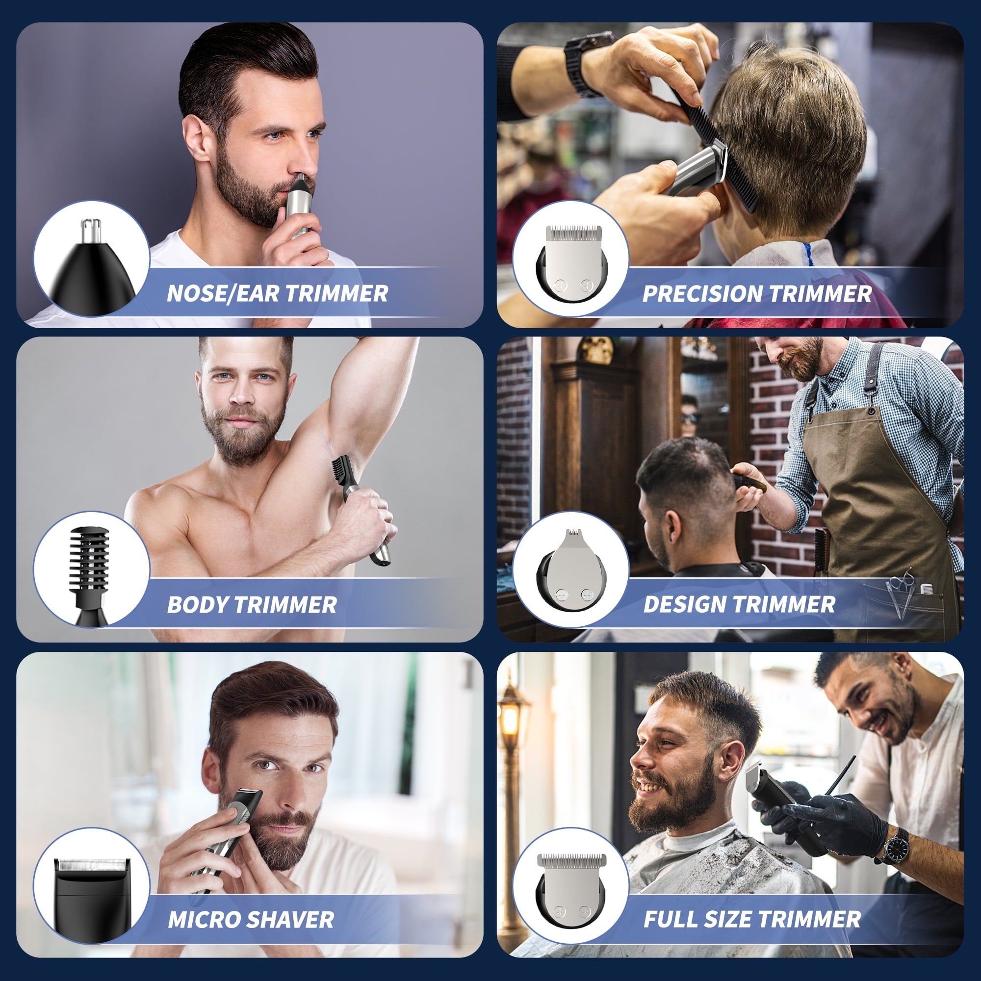 Hair Clipper for Men, All in One Grooming Kit IPX7 , Cordless Electric Beard Trimmer, USB Rechargeable Body Mustache Nose Ear Facial Cutting Groomer for Wet/Dry W/ LED Display, Storage Dock