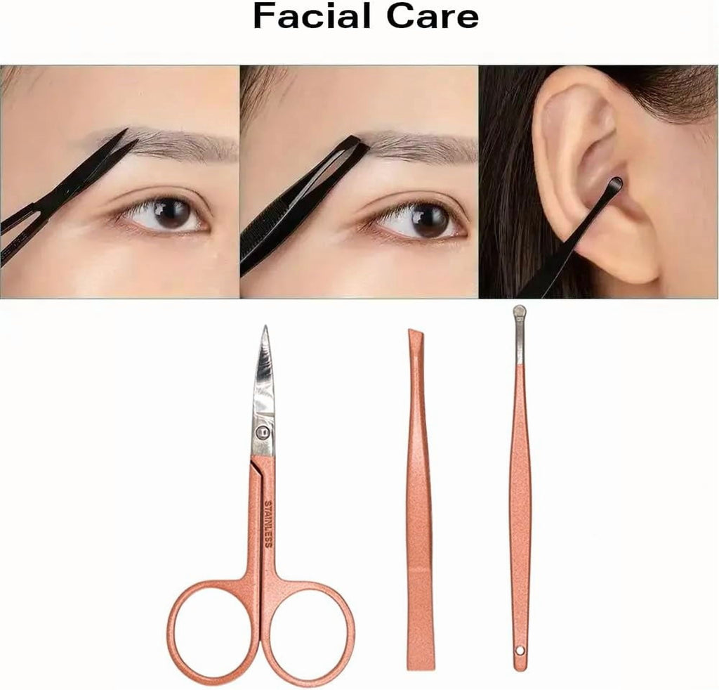 Beauty Power Manicure Set Nail Clipper Kit Personal Care Manicure Pedicure Set 12 in 1 Mens Womens Accessories Nail Grooming Kit Personal Care Set - Gift Idea (Pink and Black)