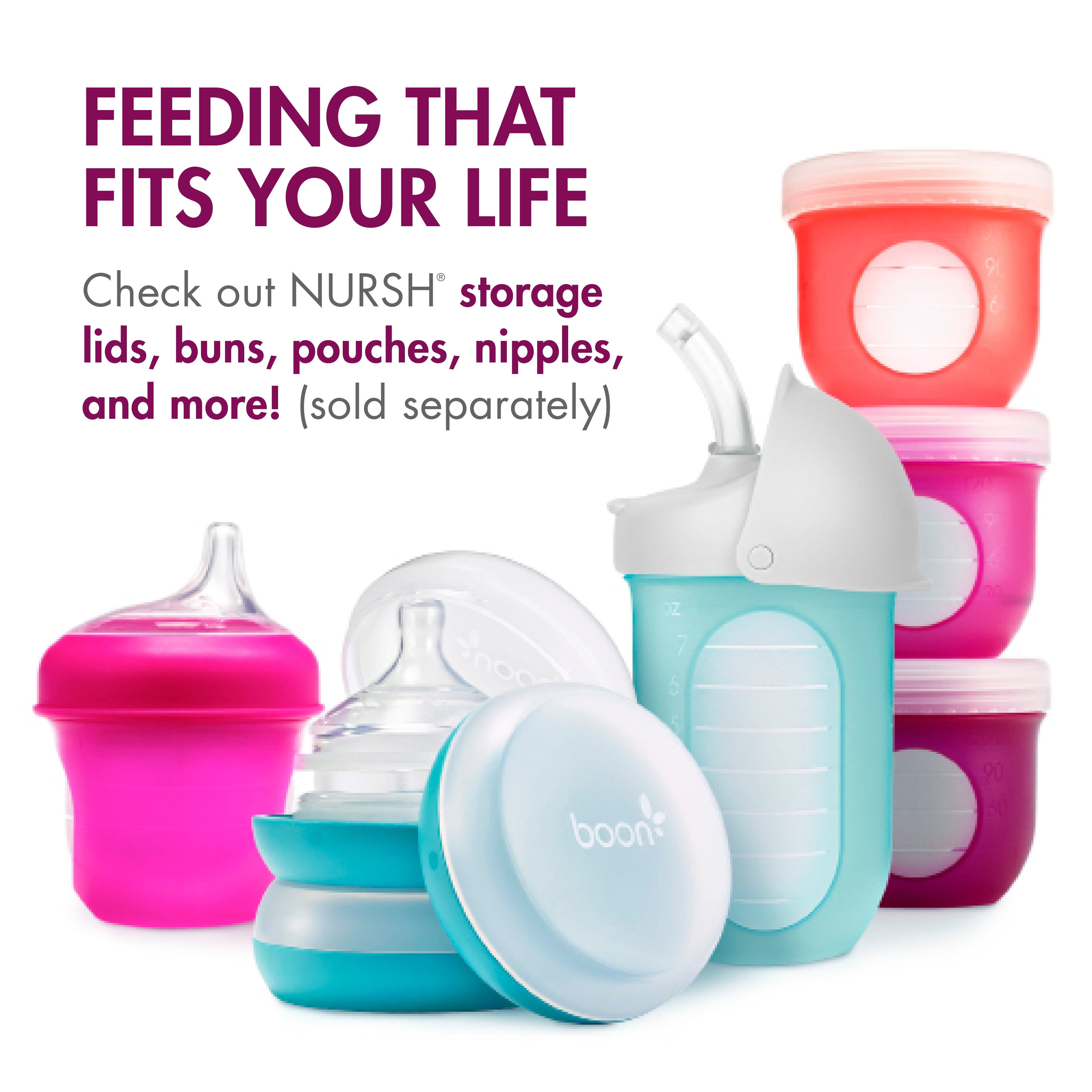 Nursh Silicone Pouch Baby Bottle, Air-Free Feeding, Pink Multi Pack 4 Oz 3 Pk