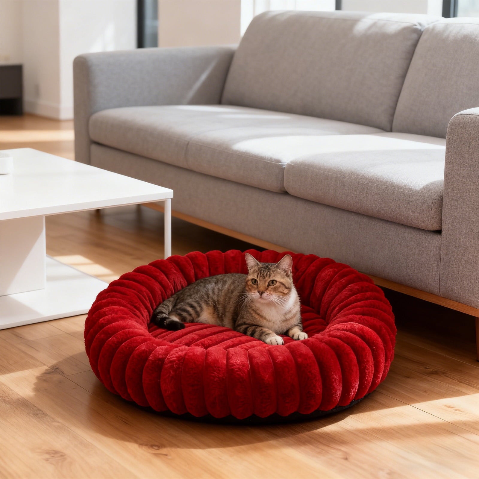 High Pile Plush Round Pet Bed Kennel Mat Extra Dog Cat Bed with Raised Edge for Small Medium Pets