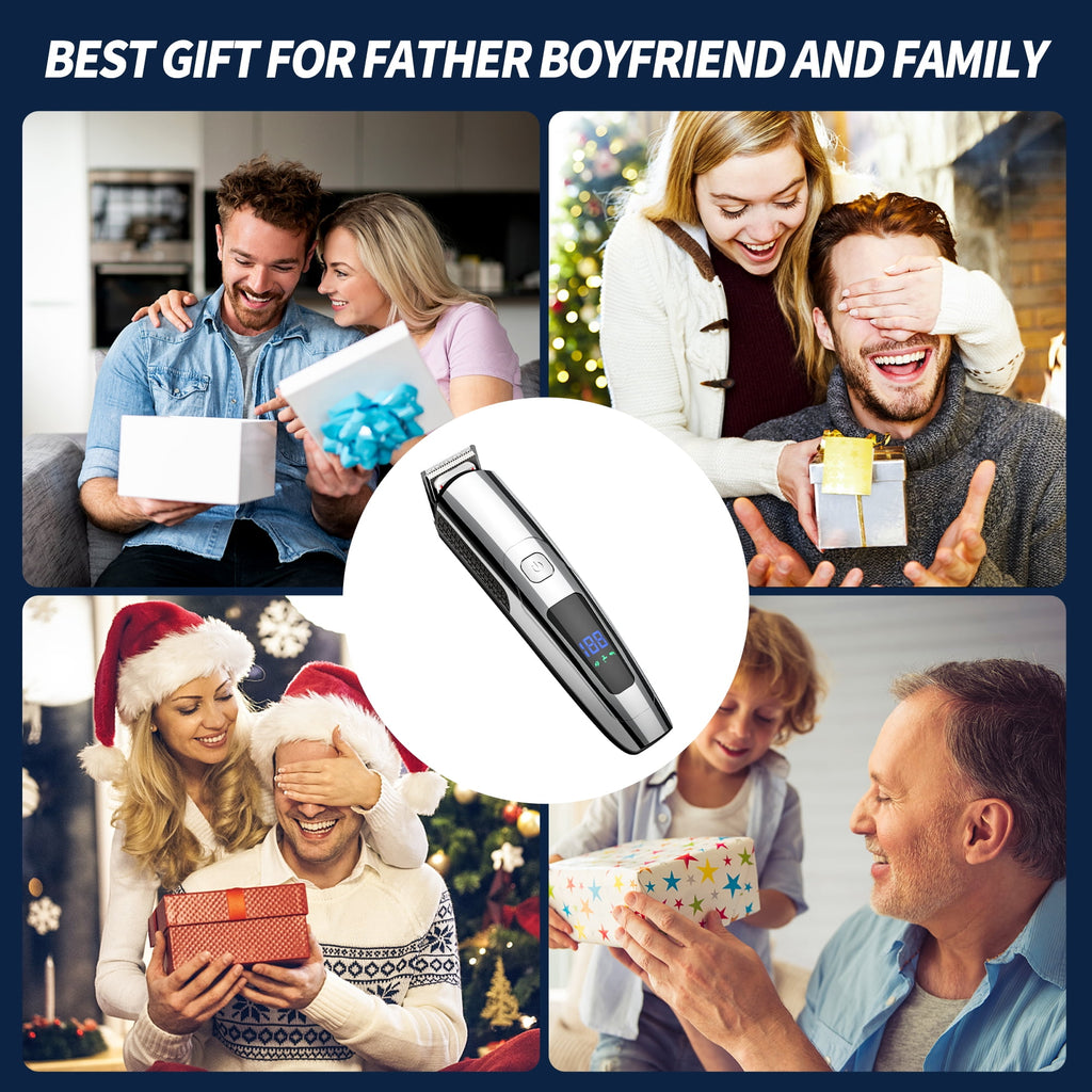 Hair Clipper for Men, All in One Grooming Kit IPX7 , Cordless Electric Beard Trimmer, USB Rechargeable Body Mustache Nose Ear Facial Cutting Groomer for Wet/Dry W/ LED Display, Storage Dock