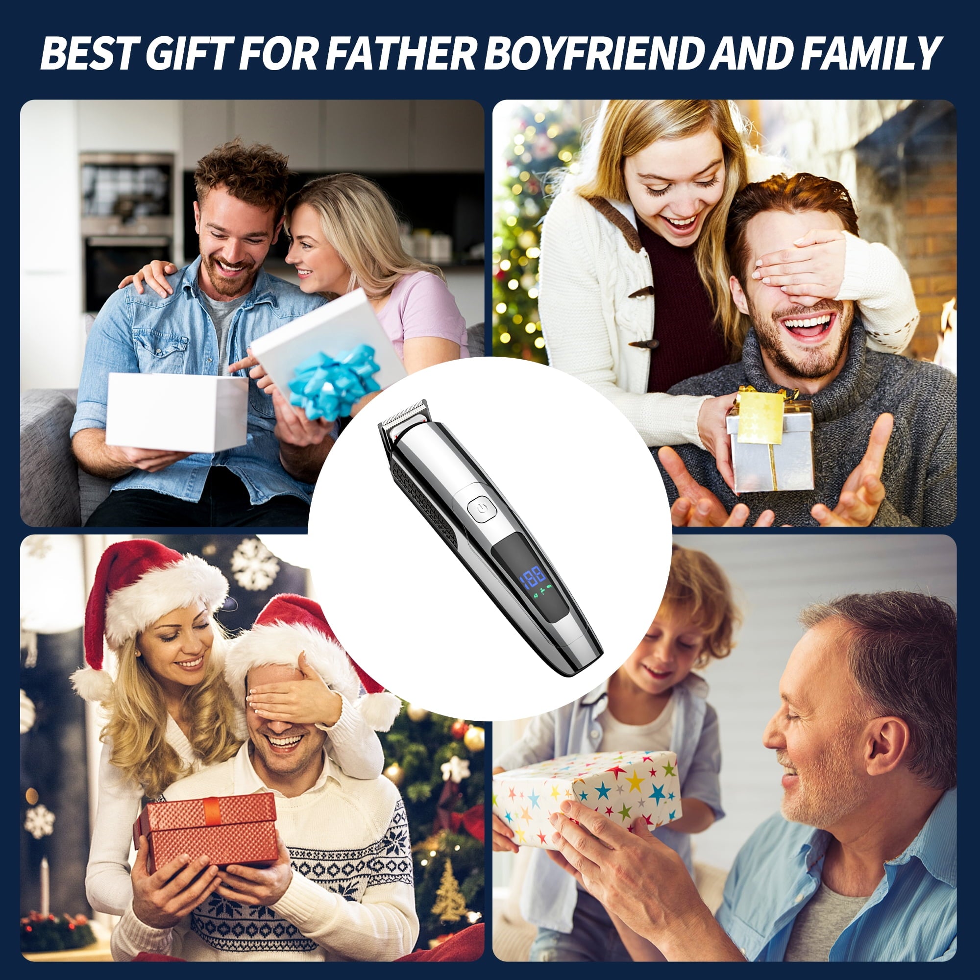 Hair Clipper for Men, All in One Grooming Kit IPX7 , Cordless Electric Beard Trimmer, USB Rechargeable Body Mustache Nose Ear Facial Cutting Groomer for Wet/Dry W/ LED Display, Storage Dock