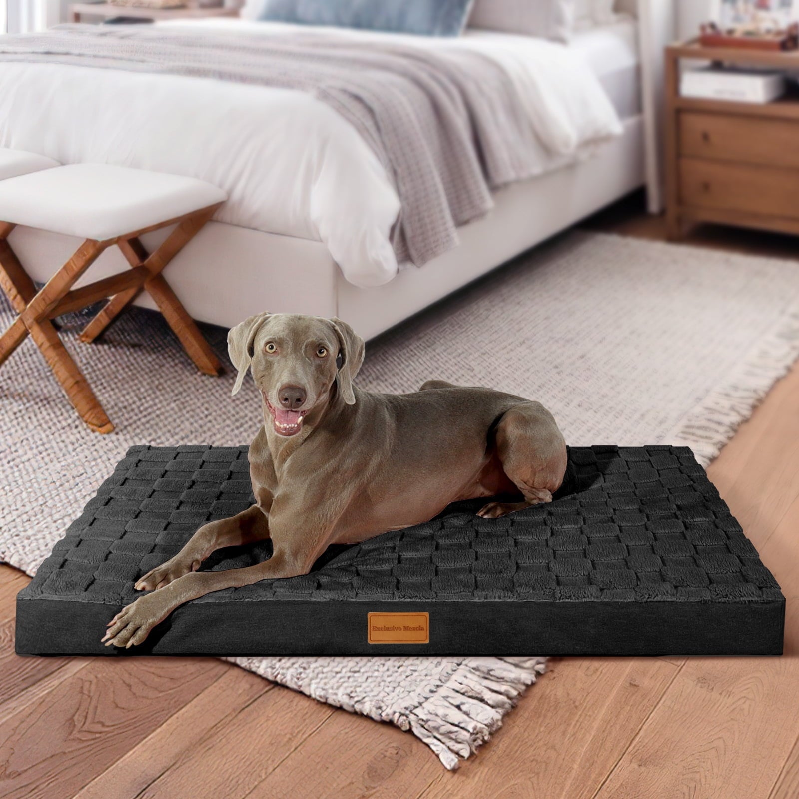 Checkered Pet Bed for Medium Dogs 36"X24", Removable Washable Cover, Black