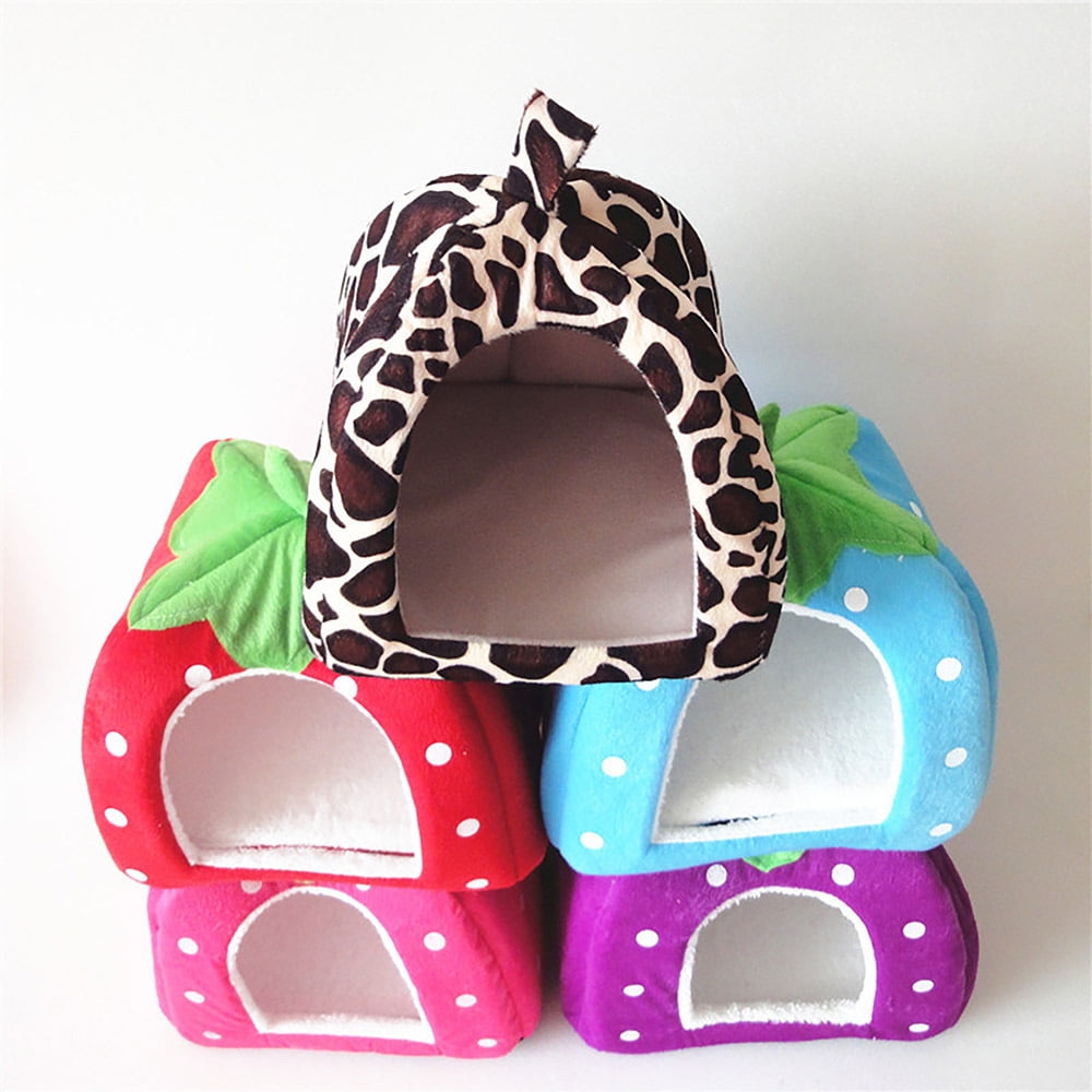 Cute Strawberry Cat House Indoors Winter Pet Dog Bed Fleece Yurt