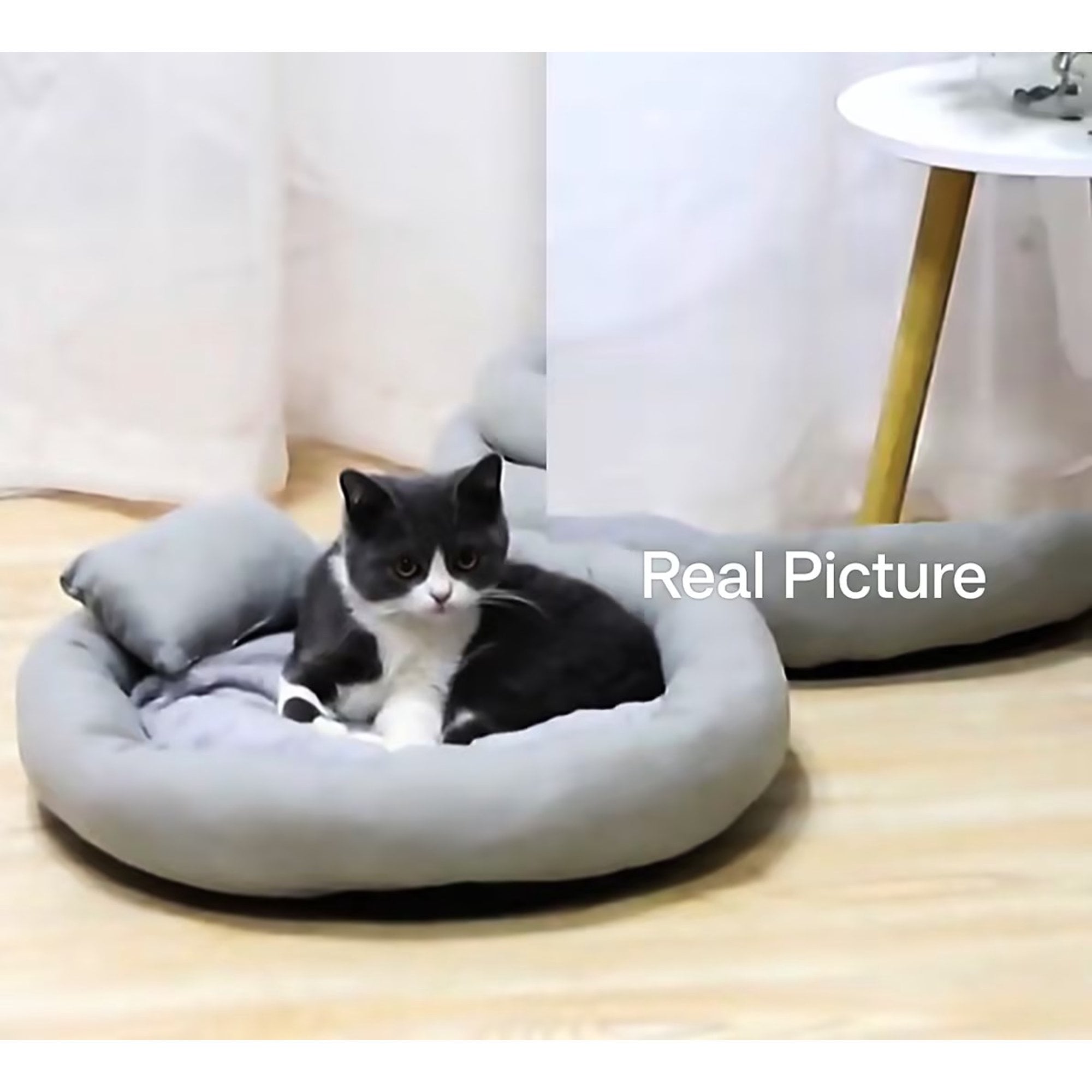 Cat Beds with Pillow for Small Medium Dogs and Cats, Round Dog Puppy Cuddler Bed, Washable Plush Pet Bed Thickened Dog Kennel Mat for Puppy Sleeping, M 45CM