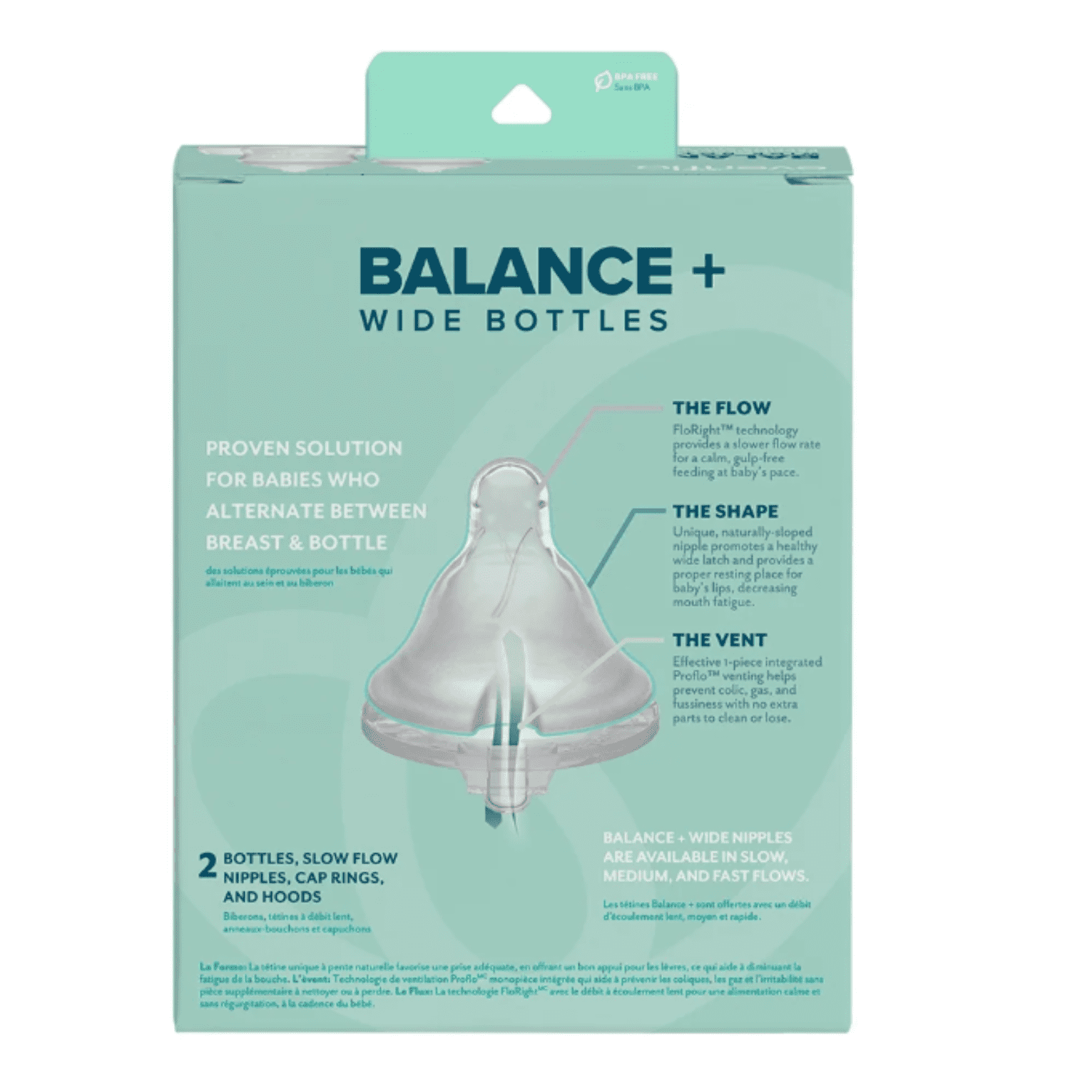 Balance Wide Baby Bottles, Platinum White Color 9oz 2 Count