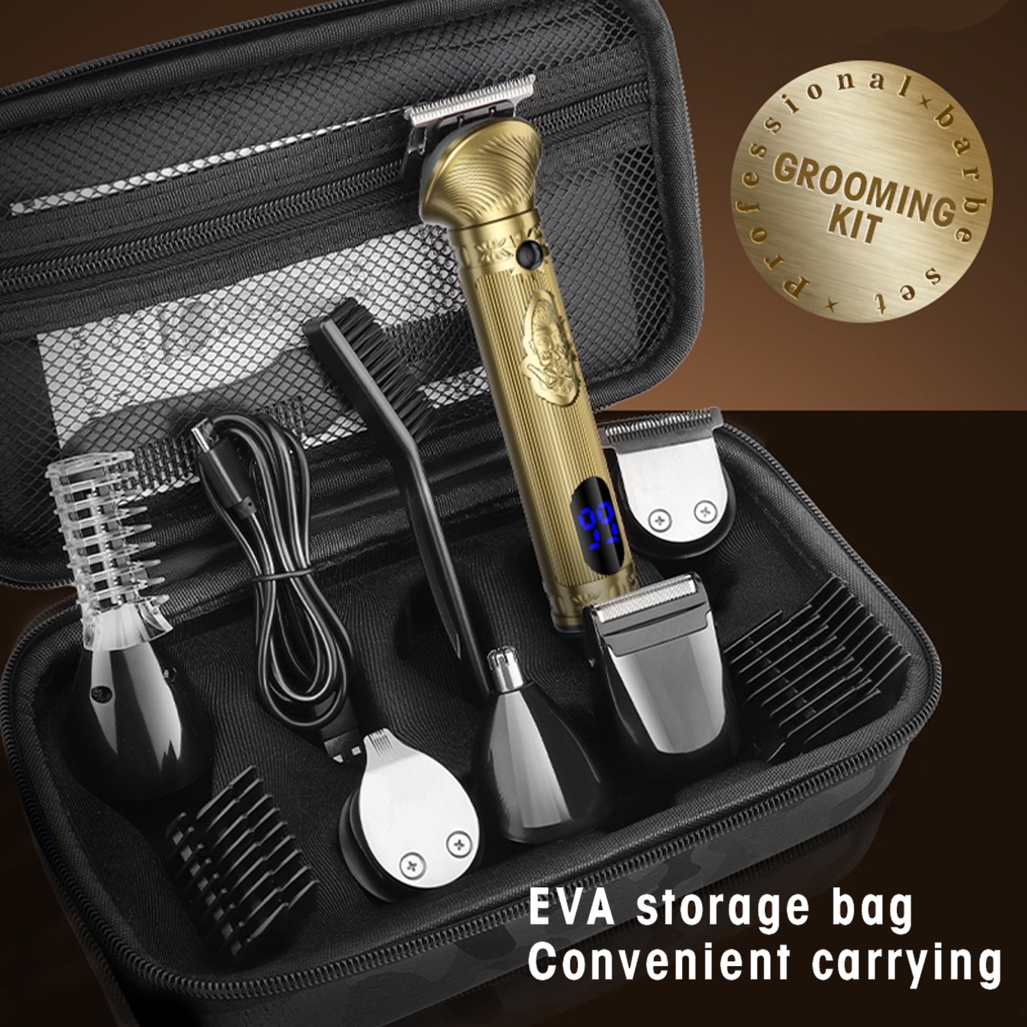 Hair Clipper for Men, 19 in 1 Electric Beard Trimmer, Home Travel Cordless Shaver Razor with LED Display for Hair, Facial, Nose Hair Cutting, Grooming Kit with Storage Bag