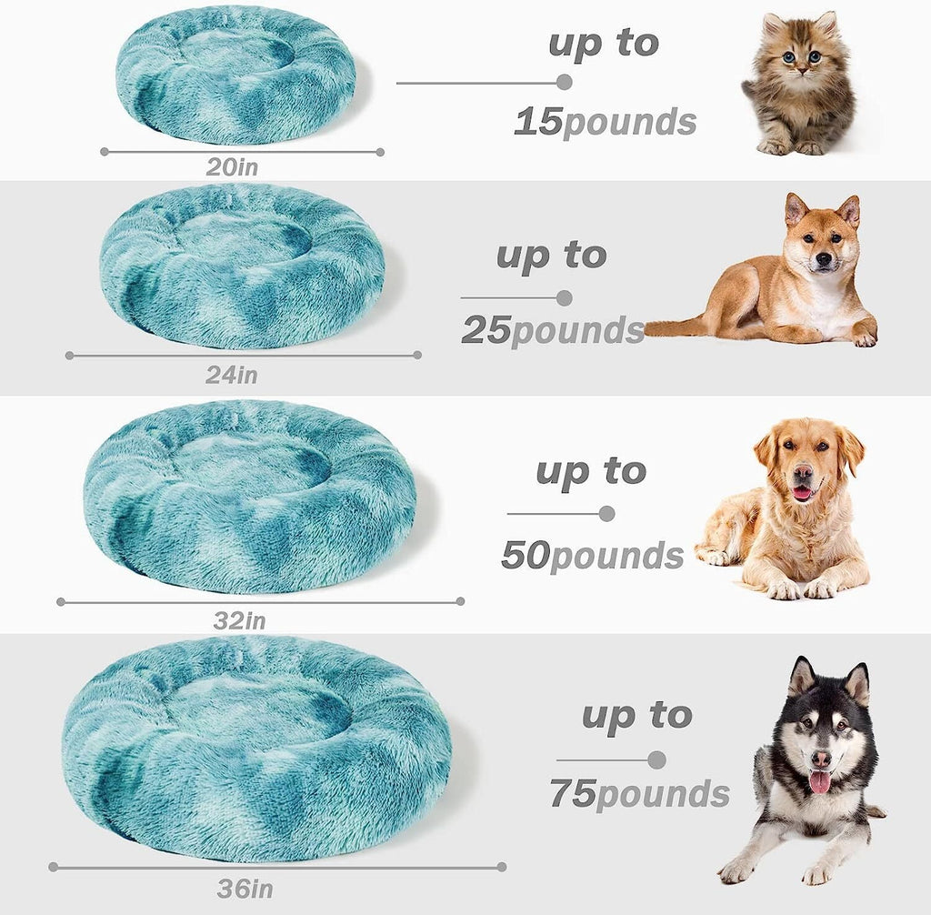 Donut Pet Bed for Small Dogs 20", Plush Warming Dog Bed, Pink Rainbow