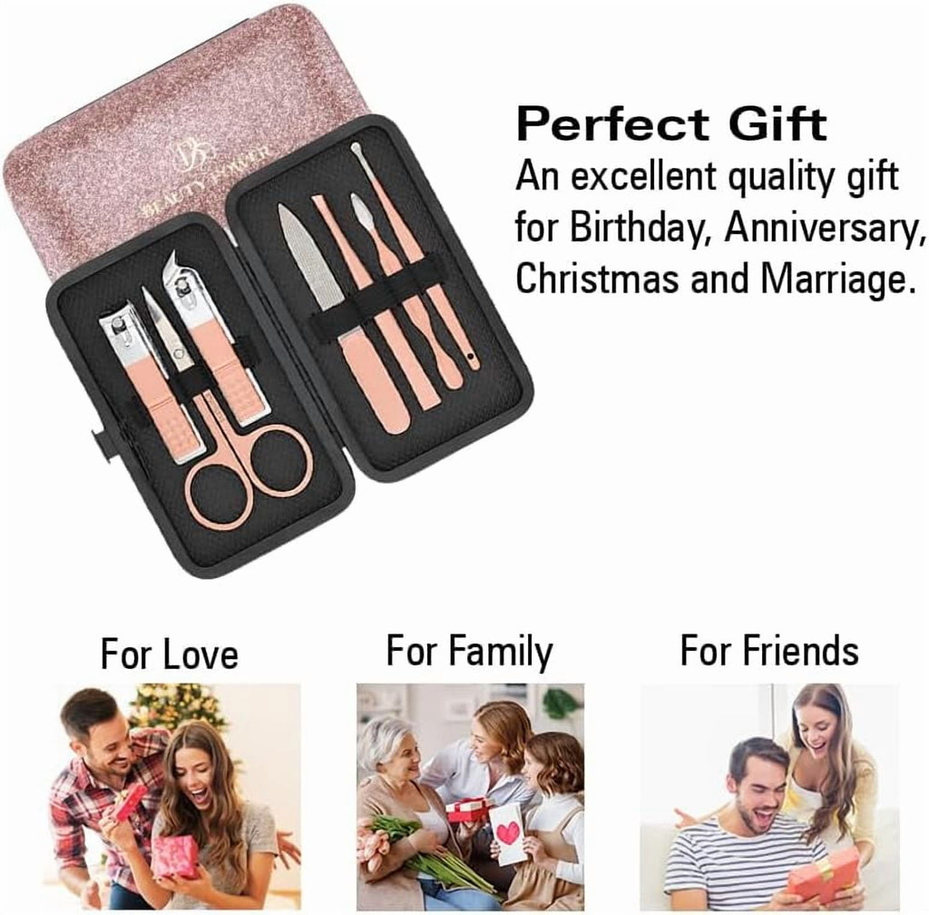 Beauty Power Manicure Set Nail Clipper Kit Personal Care Manicure Pedicure Set 12 in 1 Mens Womens Accessories Nail Grooming Kit Personal Care Set - Gift Idea (Pink and Black)