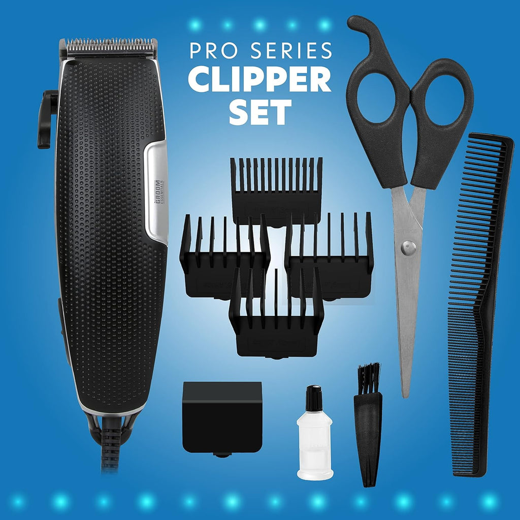 Groom Essentials Men’s Hair Cutting Kit with Hair Clippers, Comb, and Scissors, 10-Piece