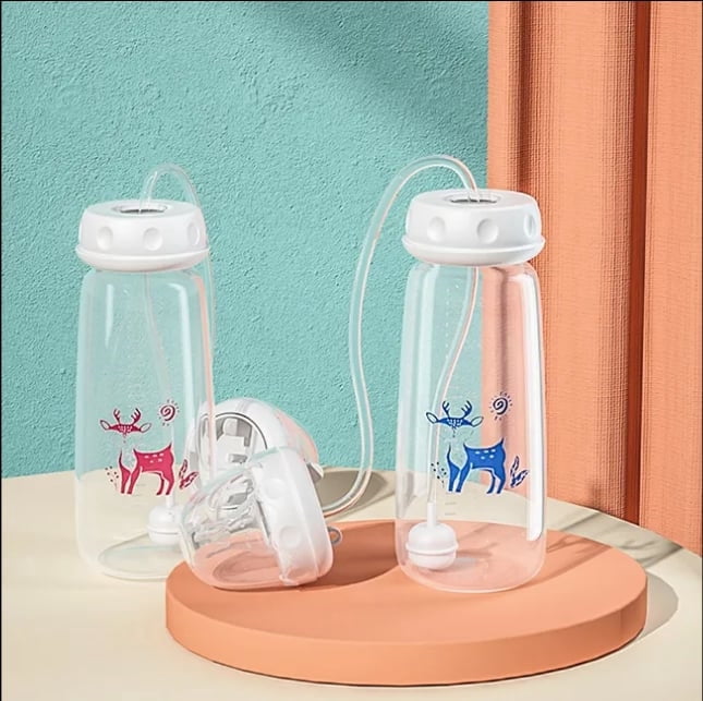 300ml Hands-Free Baby Bottle with Adjustable Stand – Leak-Proof &amp; Self-Feeding Infant Bottle for On-the-Go, Includes Cleaning Brush &amp; Travel Cap