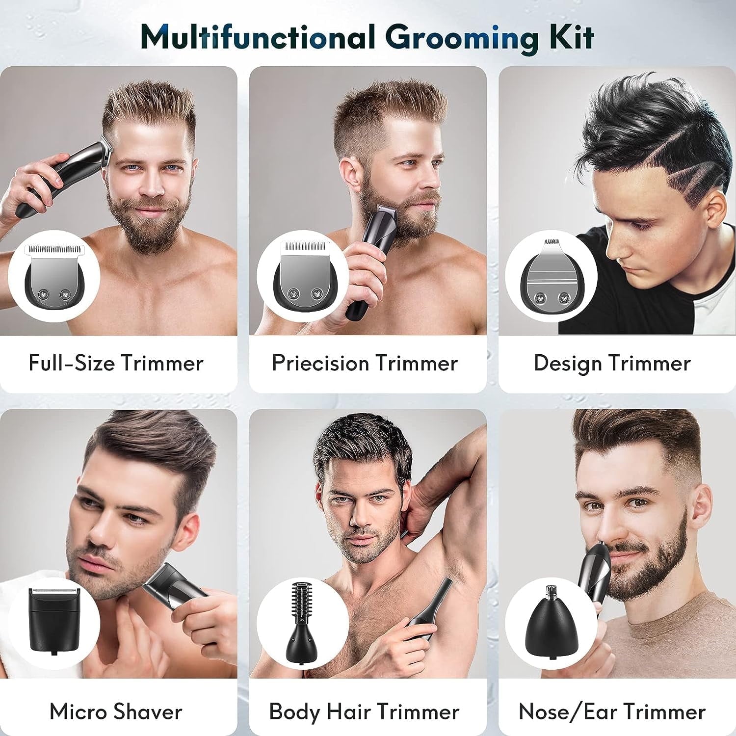 5 in 1 Hair Trimmer, Beard Trimmer for Men, Electric Razor, Cordless Shavers, Hair Clippers for Mustache Groin Body Hair, Painless Hair Removal, Grooming Kit for Men, Black