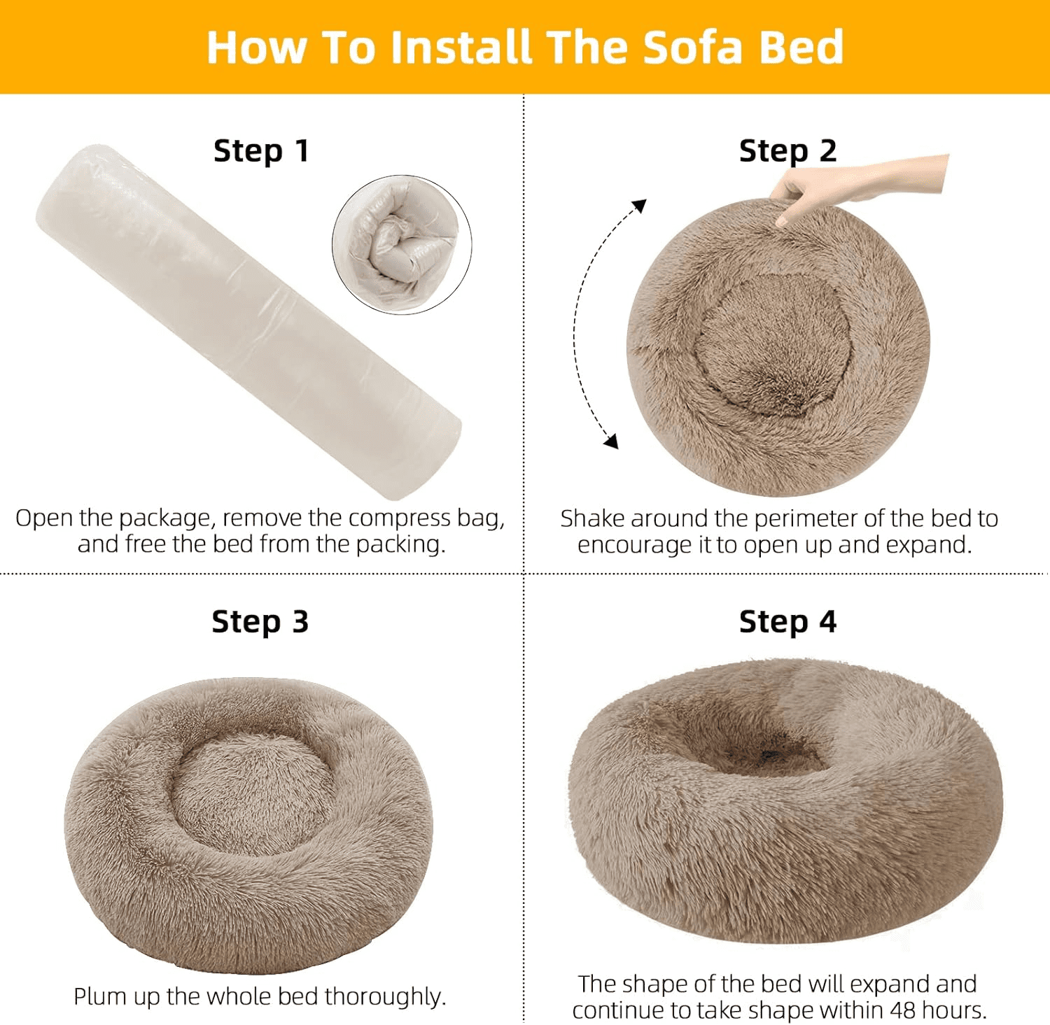Dog Bed &amp; Cat Bed, Puppy Bed Warming Round Pet Bed, Donut Bed