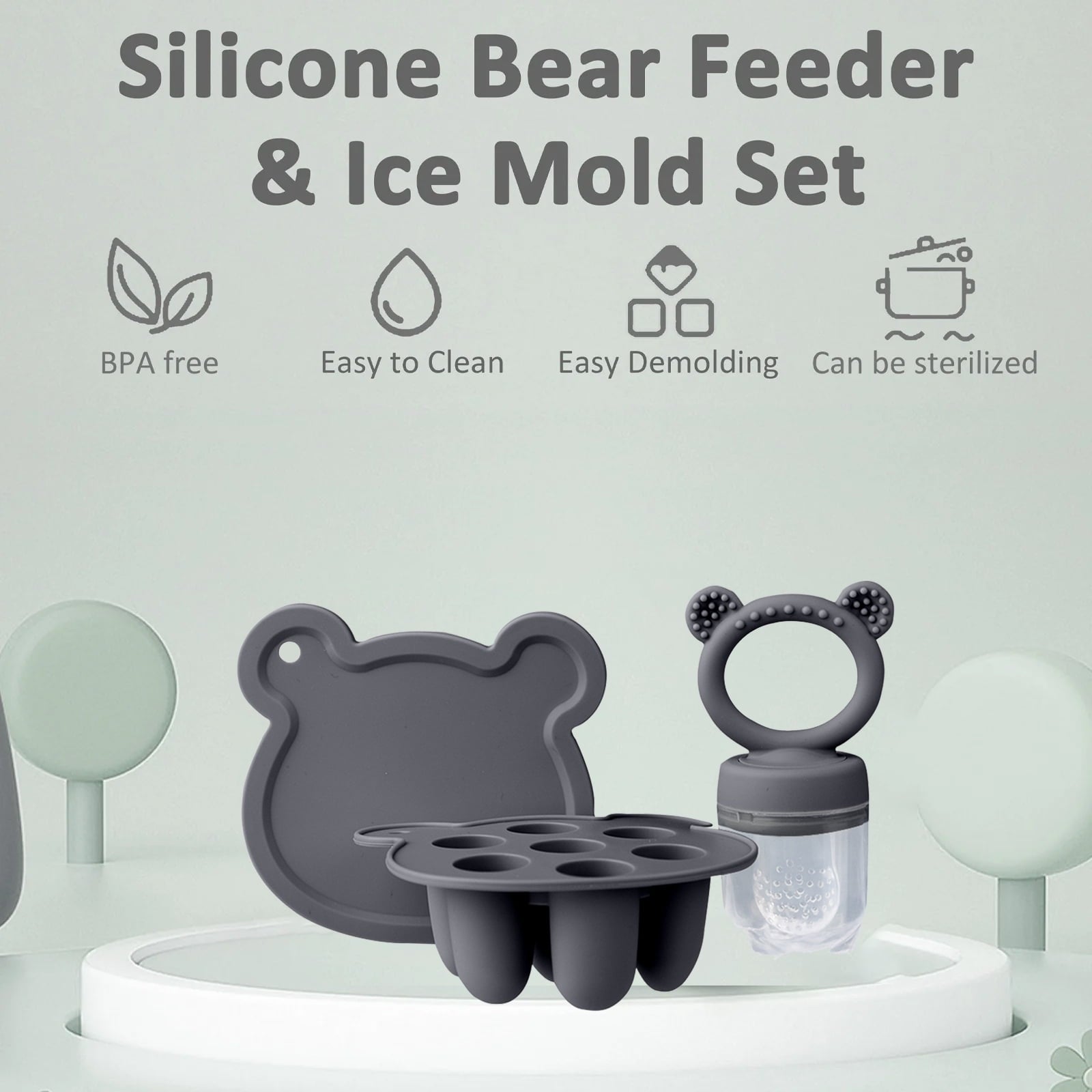 Silicone Baby Fruit Food Feeder Pacifier &amp; Breastmilk Popsicle Freezer Molds, Baby Food Storage Containers Breast Milk Ice Cubes for Baby Teething &amp; Infant Self Feeding, BPA Free (Green)