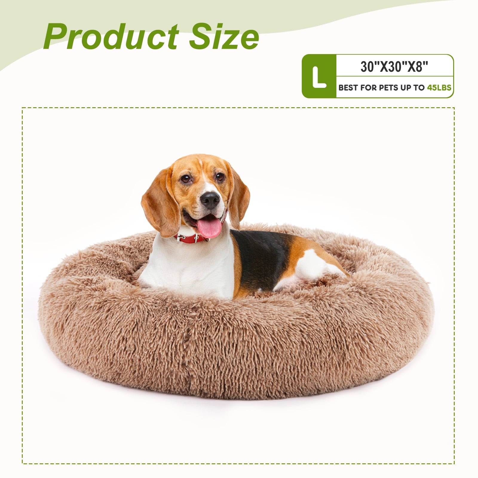 Donut Dog &amp; Cat Bed, 30 Inches Round Dog Beds for Large Dogs, Plush Dog Bed, Pet Bed, Brown
