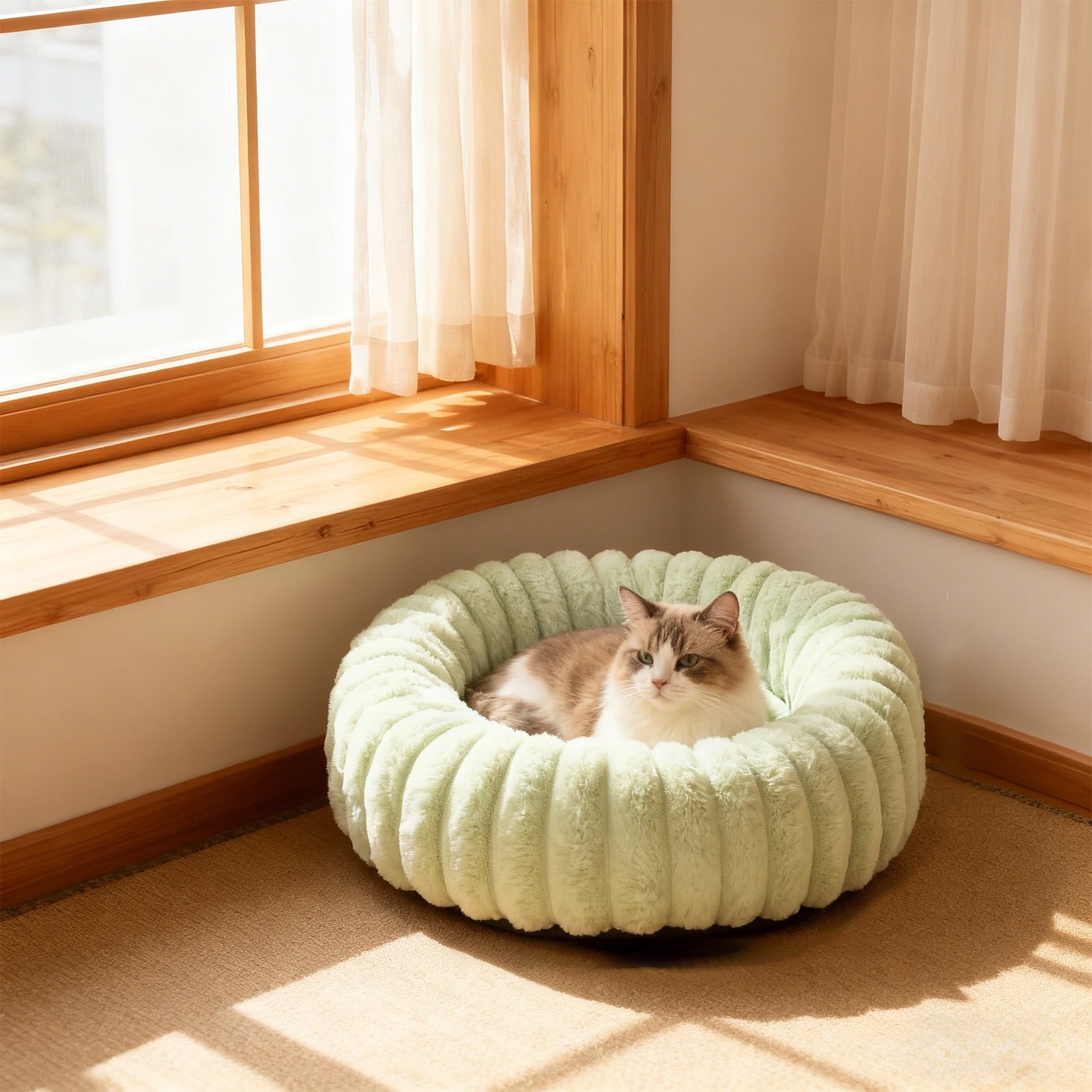High Pile Plush Round Pet Bed Kennel Mat Extra Dog Cat Bed with Raised Edge for Small Medium Pets