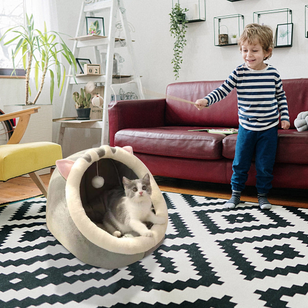 Washable Cat Bed &amp; Dog Bed, Semi-closed Bed for Small Medium Large Pets, Plush Cotton No Deformation Pet Bed on Clearance, Multipleon (11"x 11"x 10", Gray)