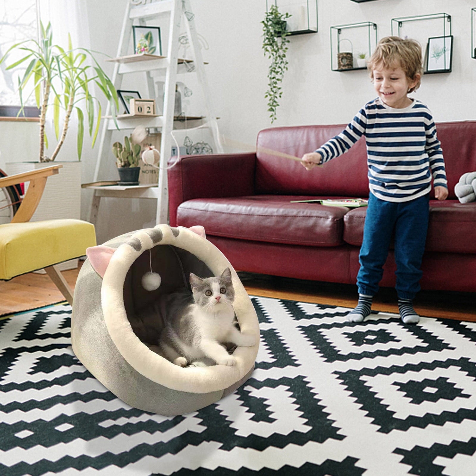 Washable Cat Bed &amp; Dog Bed, Semi-closed Bed for Small Medium Large Pets, Plush Cotton No Deformation Pet Bed on Clearance, Multipleon (11"x 11"x 10", Gray)