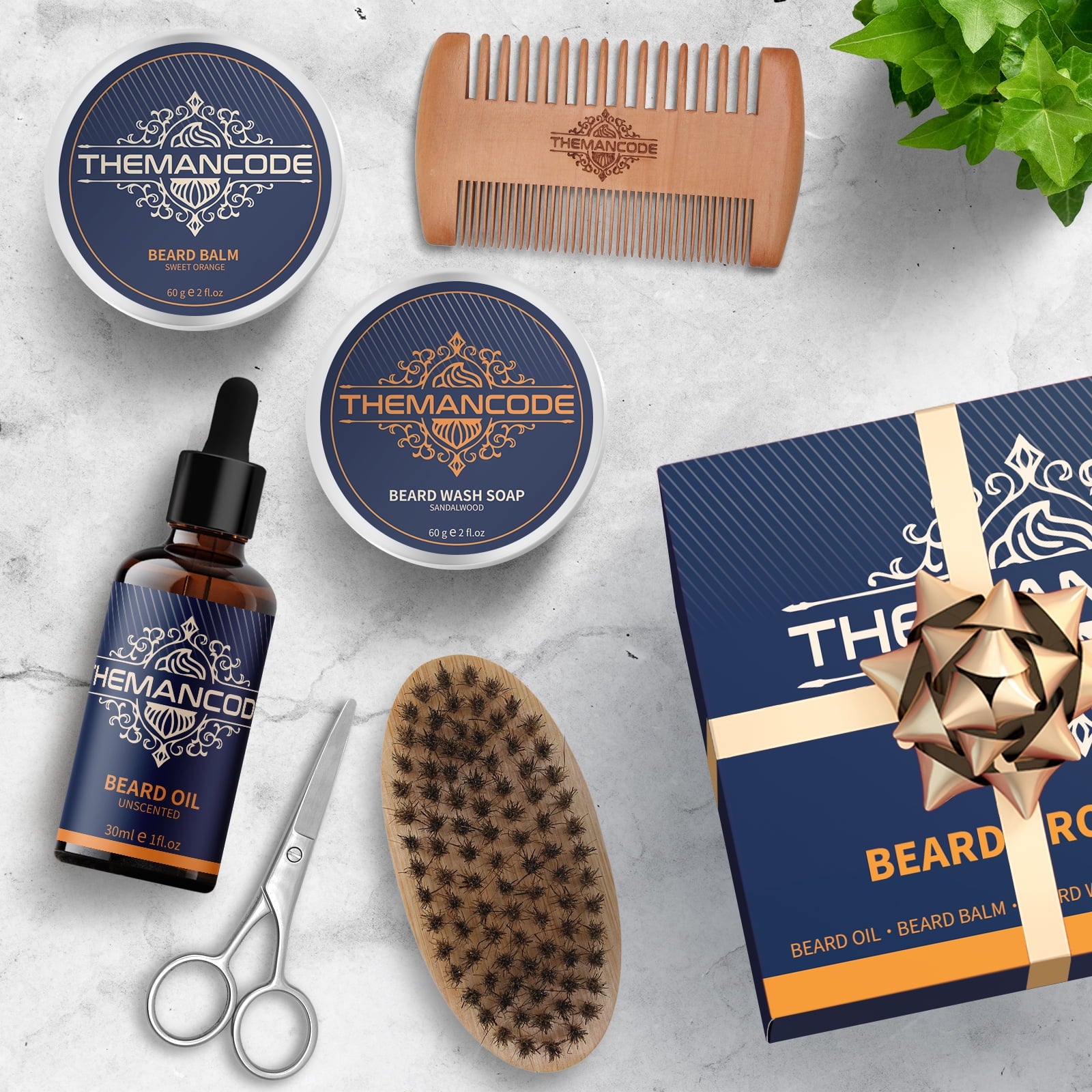 THEMANCODE Beard Kit for Men – Beard Grooming &amp; Trimming Kit Set with Beard Oil, Balm, Wash Soap, Comb, Brush &amp; Mustache Scissors, Gift for Men
