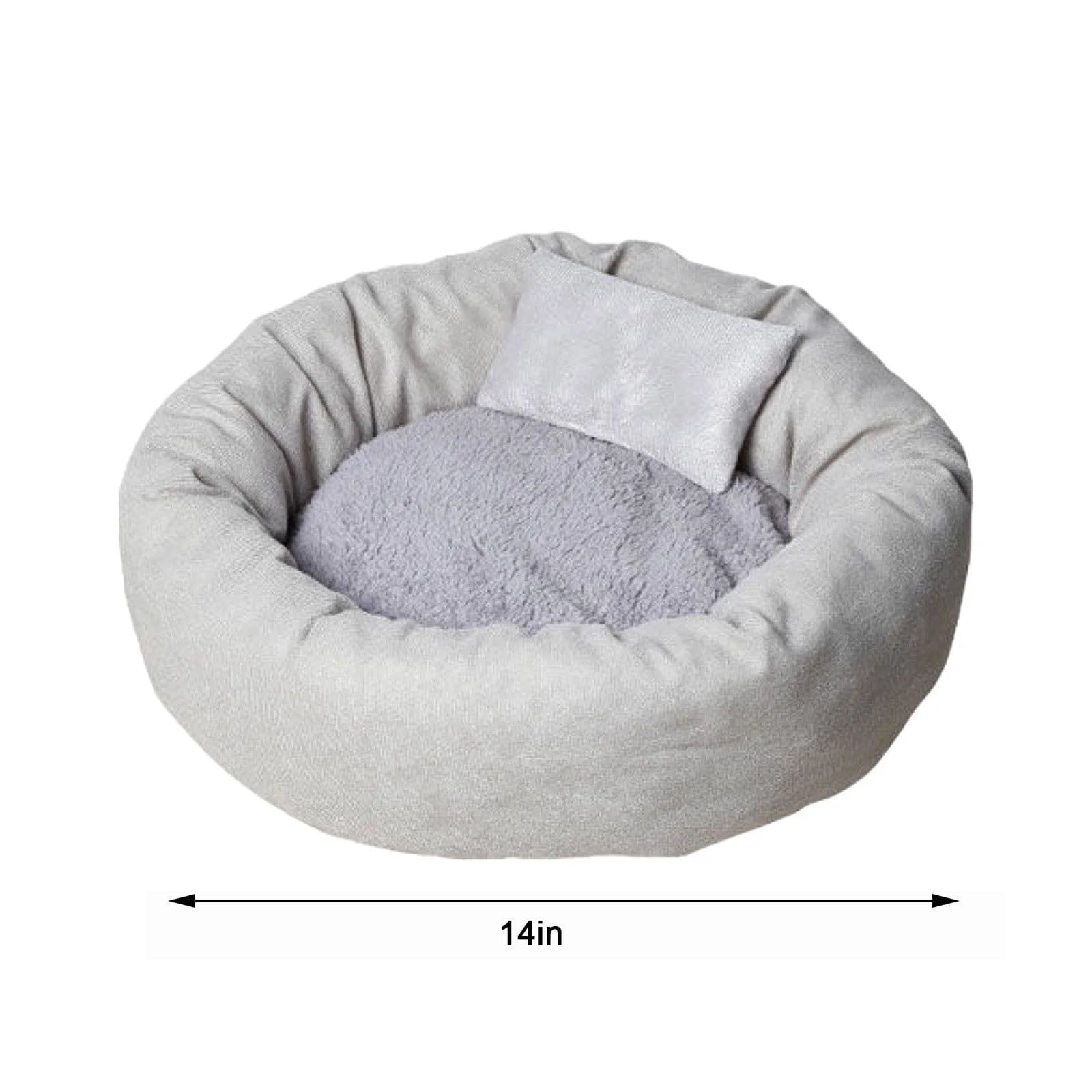 14in Round Cat Beds for Indoor Cats Small Dog Bed with Pillow, Washable Plush Pet Bed for Kittens Puppy, Purple