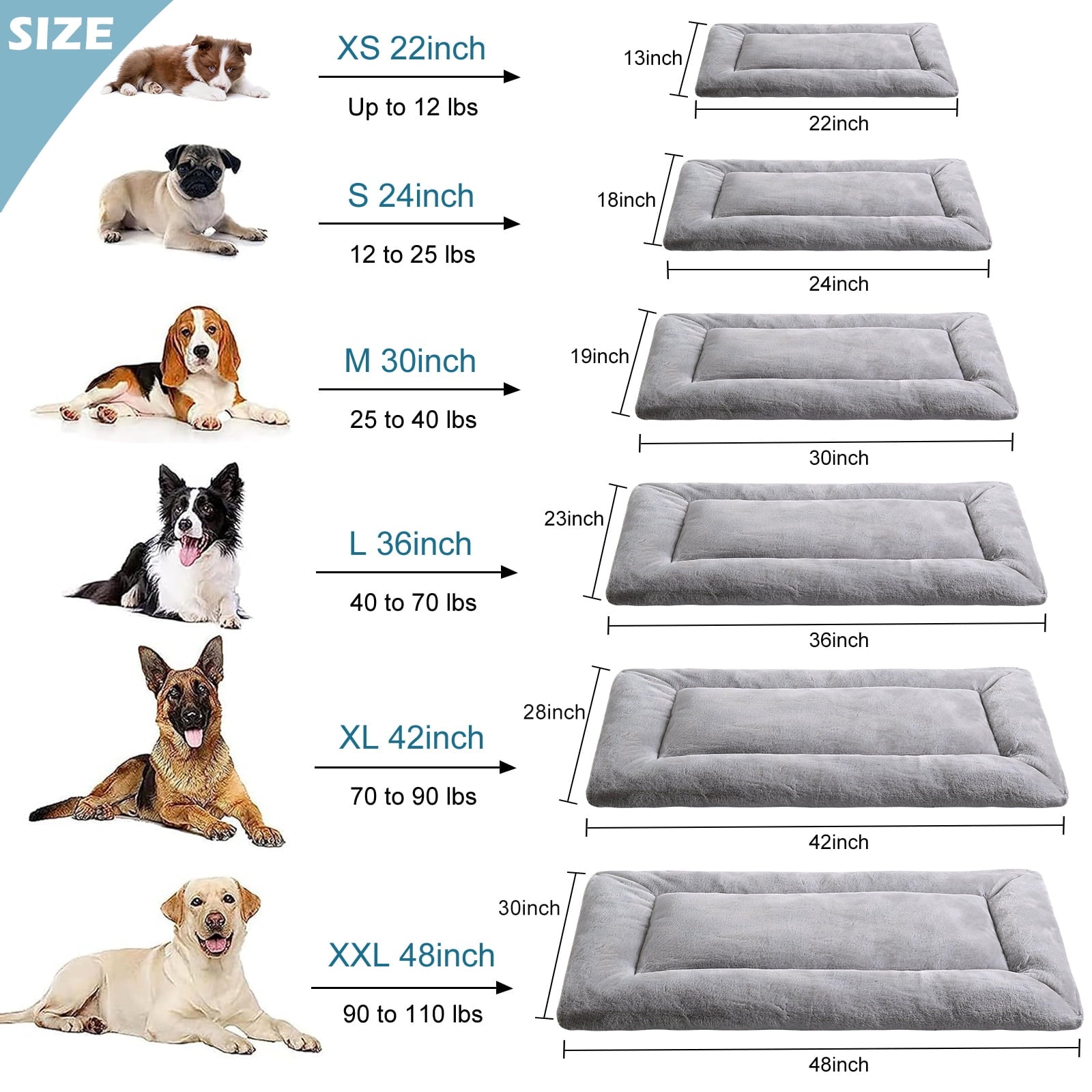 Plush Washable Dog Bed Ultra Dog Crate Mat Kennel Pad Anti-Slip Pet Sleeping Bed for Small Medium Large Dogs,Gray 36" x 23"