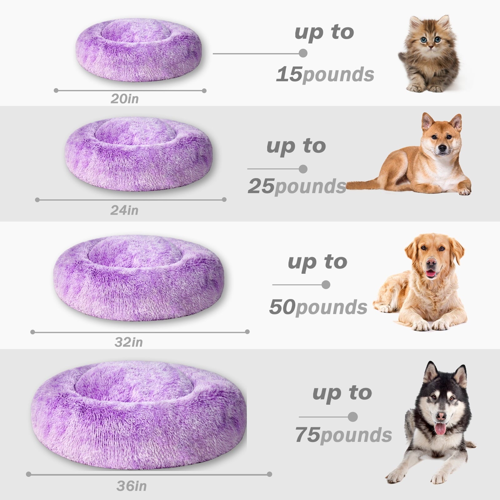 Donut Pet Bed for Small Dogs 20", Plush Warming Dog Bed, Pink Rainbow