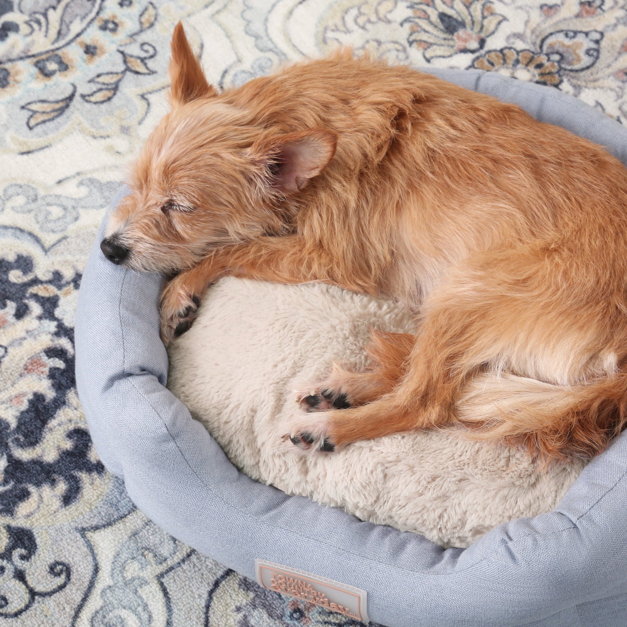 TOWN &amp; COUNTRY EVERYDAY CuddleTown Faux Linen Comfy Cuddler Pet Bed, Supportive &amp; Egg Crate Foam, Water Repellent, Bottom, Cover, Grey, Medium 28"x26"x8"